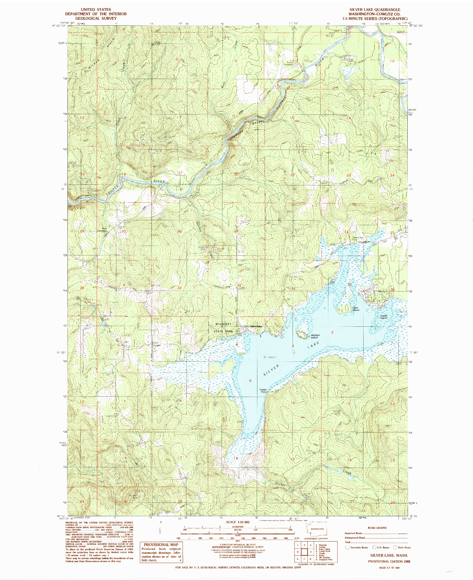 USGS 1:24000-SCALE QUADRANGLE FOR SILVER LAKE, WA 1985
