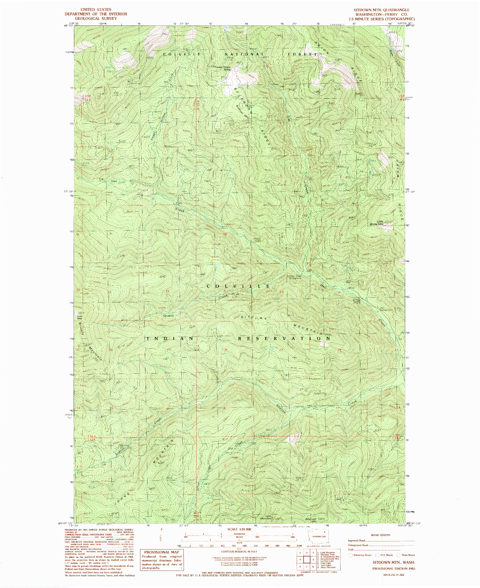 USGS 1:24000-SCALE QUADRANGLE FOR SITDOWN MTN, WA 1985