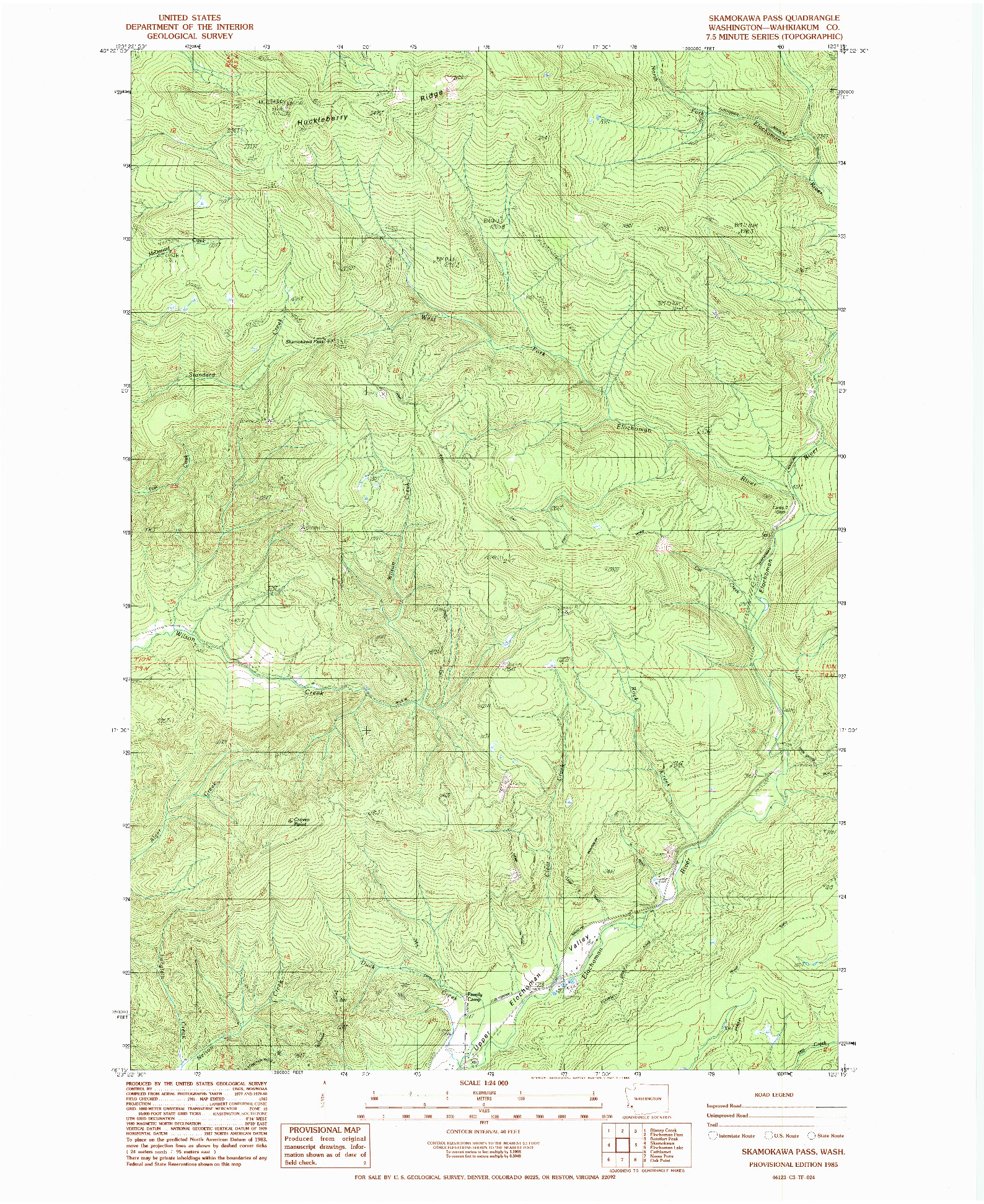 USGS 1:24000-SCALE QUADRANGLE FOR SKAMOKAWA PASS, WA 1985