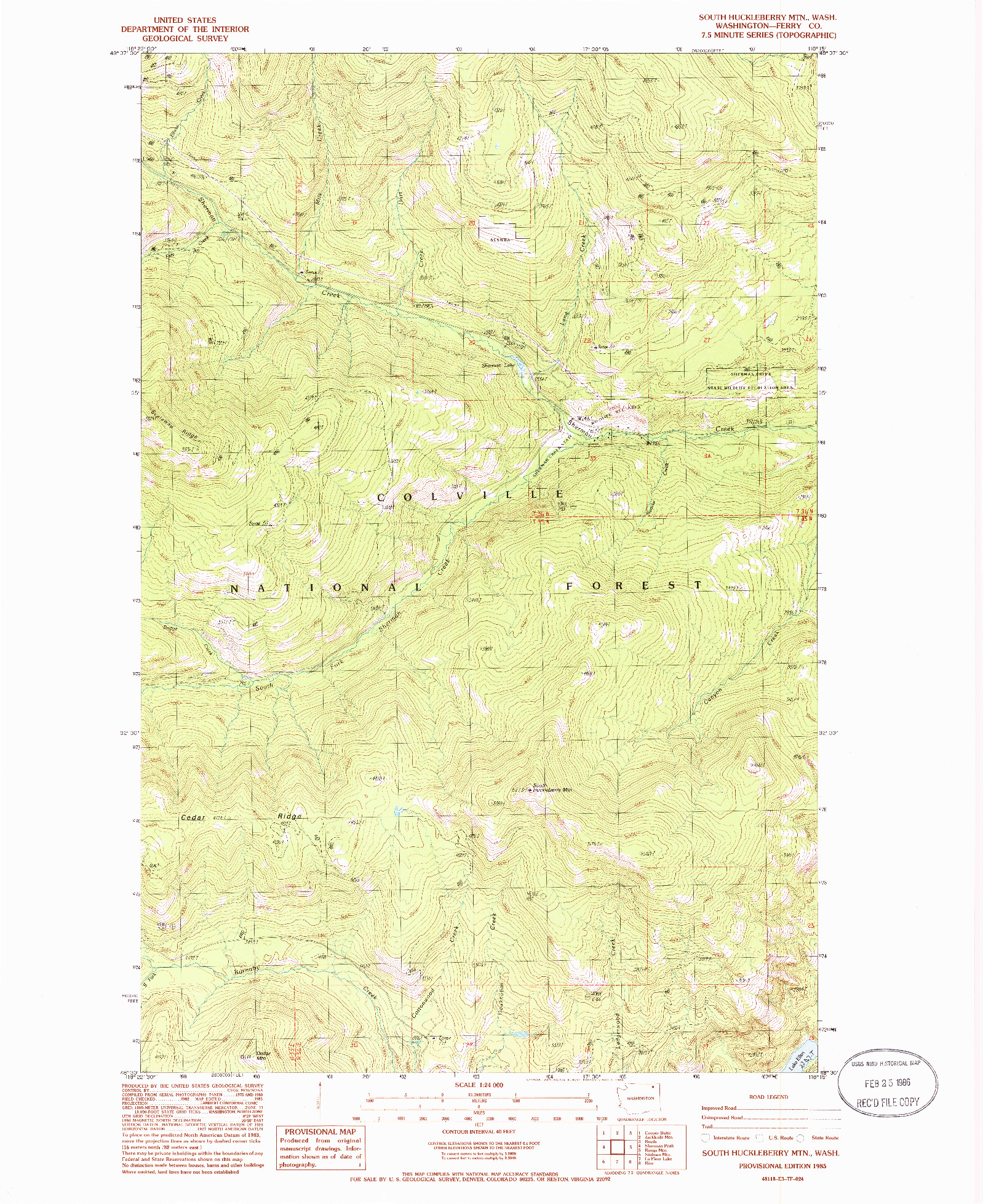 USGS 1:24000-SCALE QUADRANGLE FOR SOUTH HUCKLEBERRY MTN., WA 1985