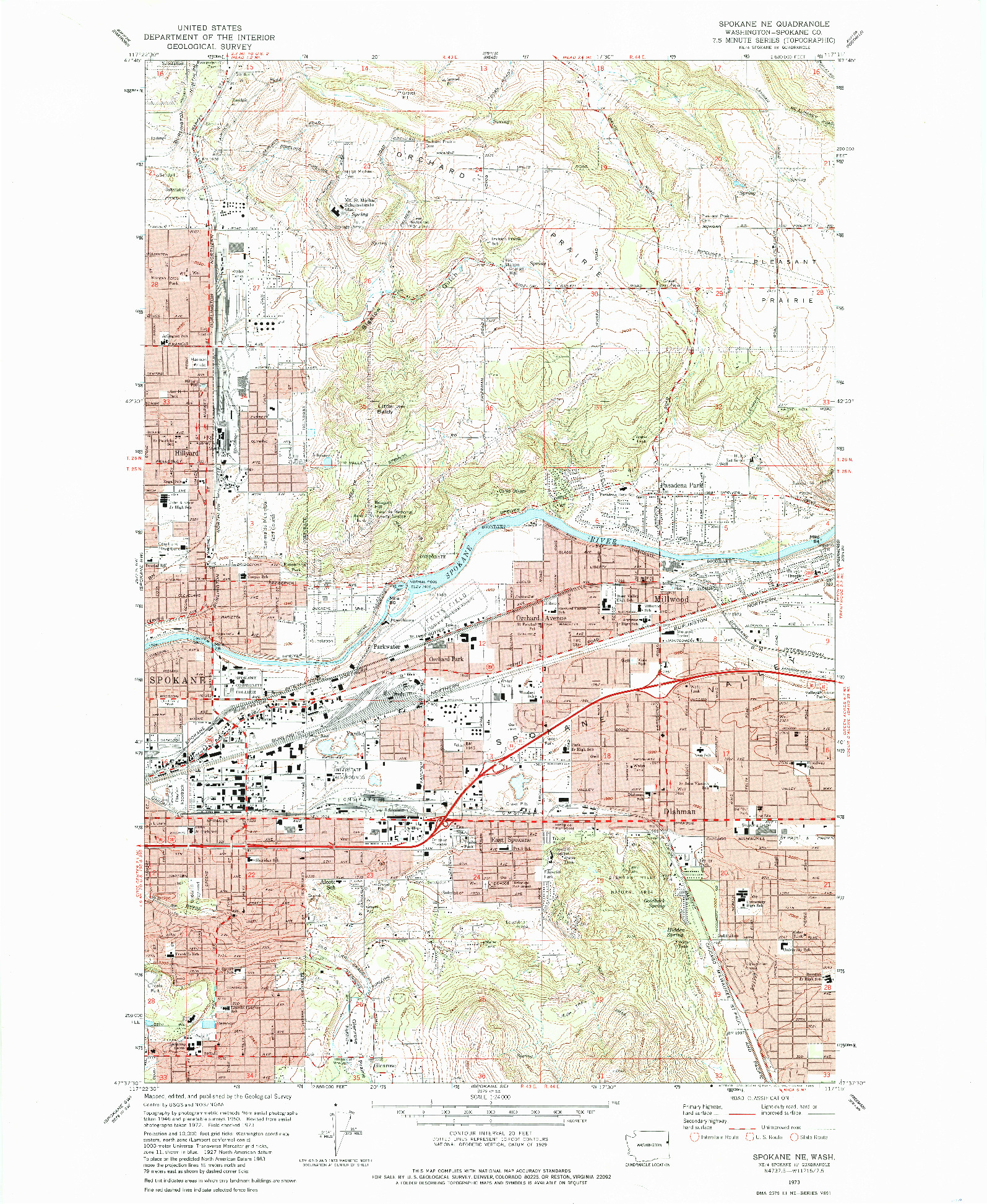 USGS 1:24000-SCALE QUADRANGLE FOR SPOKANE NE, WA 1973