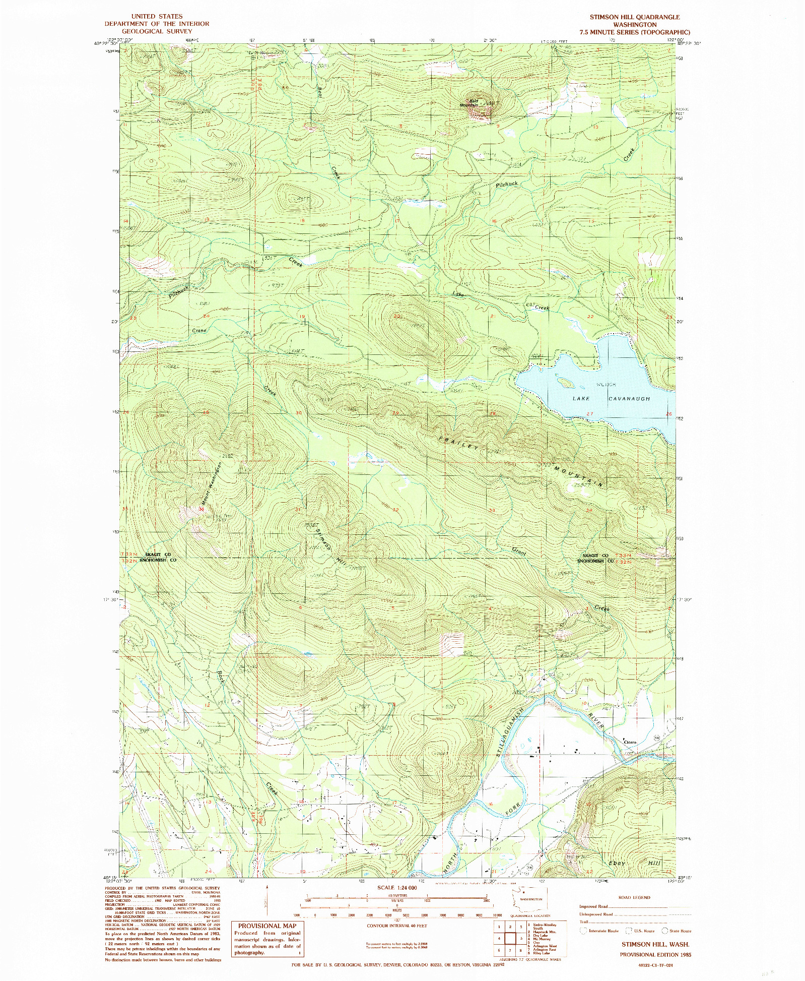 USGS 1:24000-SCALE QUADRANGLE FOR STIMSON HILL, WA 1985