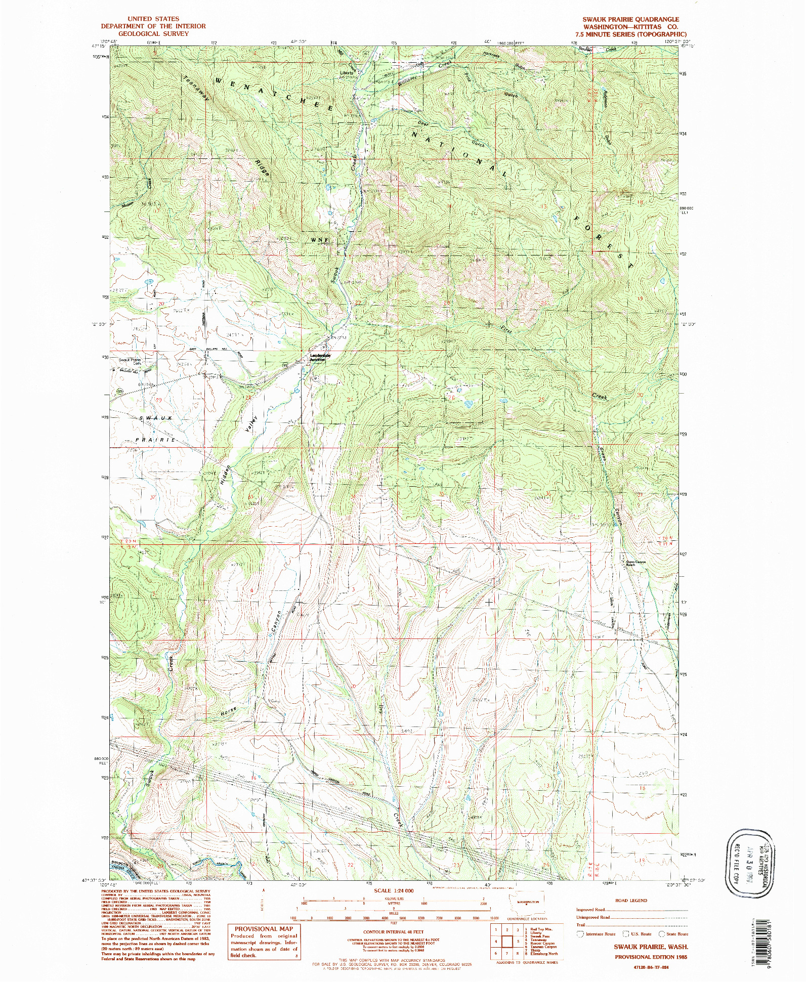 USGS 1:24000-SCALE QUADRANGLE FOR SWAUK PRAIRIE, WA 1985