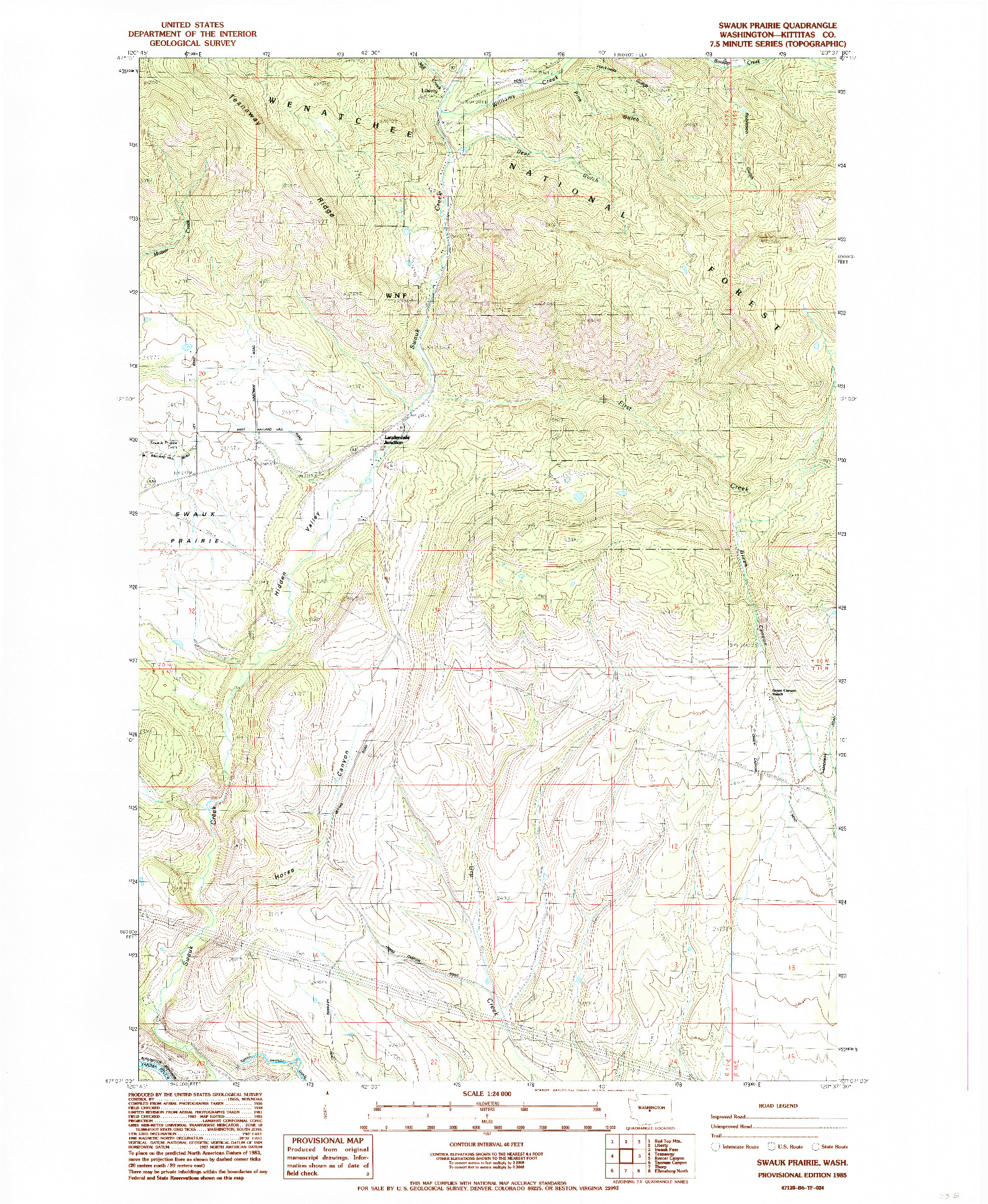 USGS 1:24000-SCALE QUADRANGLE FOR SWAUK PRAIRIE, WA 1985