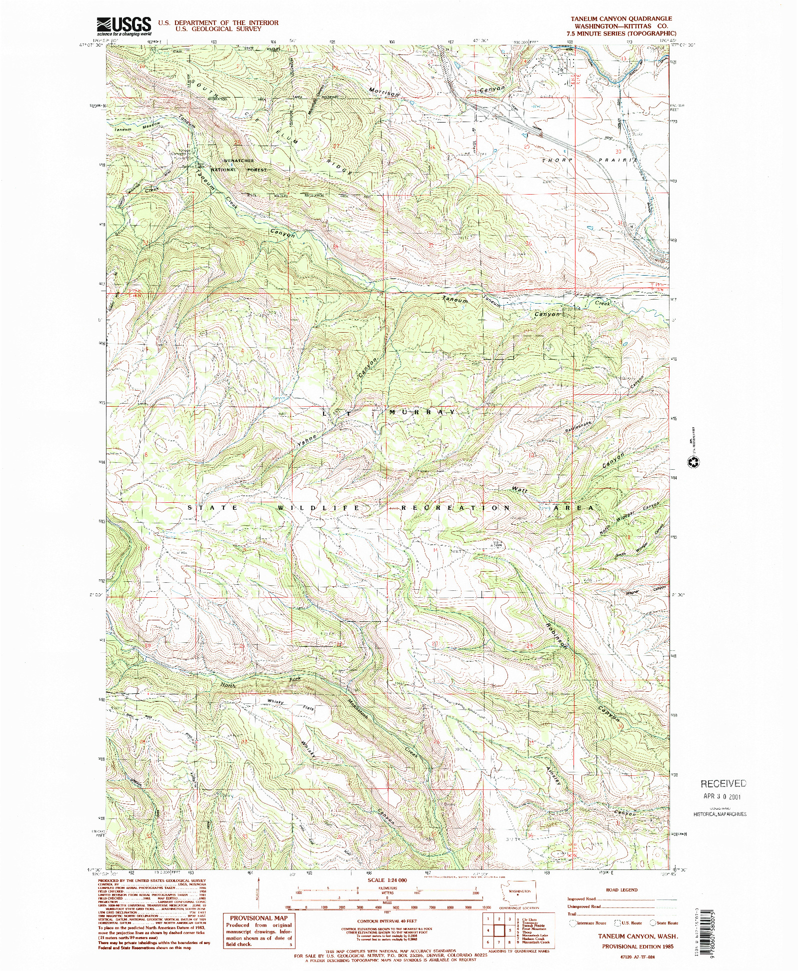 USGS 1:24000-SCALE QUADRANGLE FOR TANEUM CANYON, WA 1985