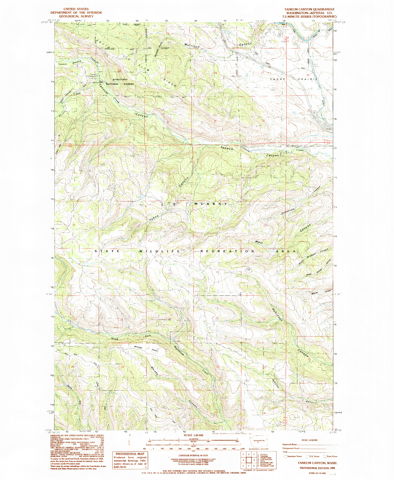 USGS 1:24000-SCALE QUADRANGLE FOR TANEUM CANYON, WA 1985