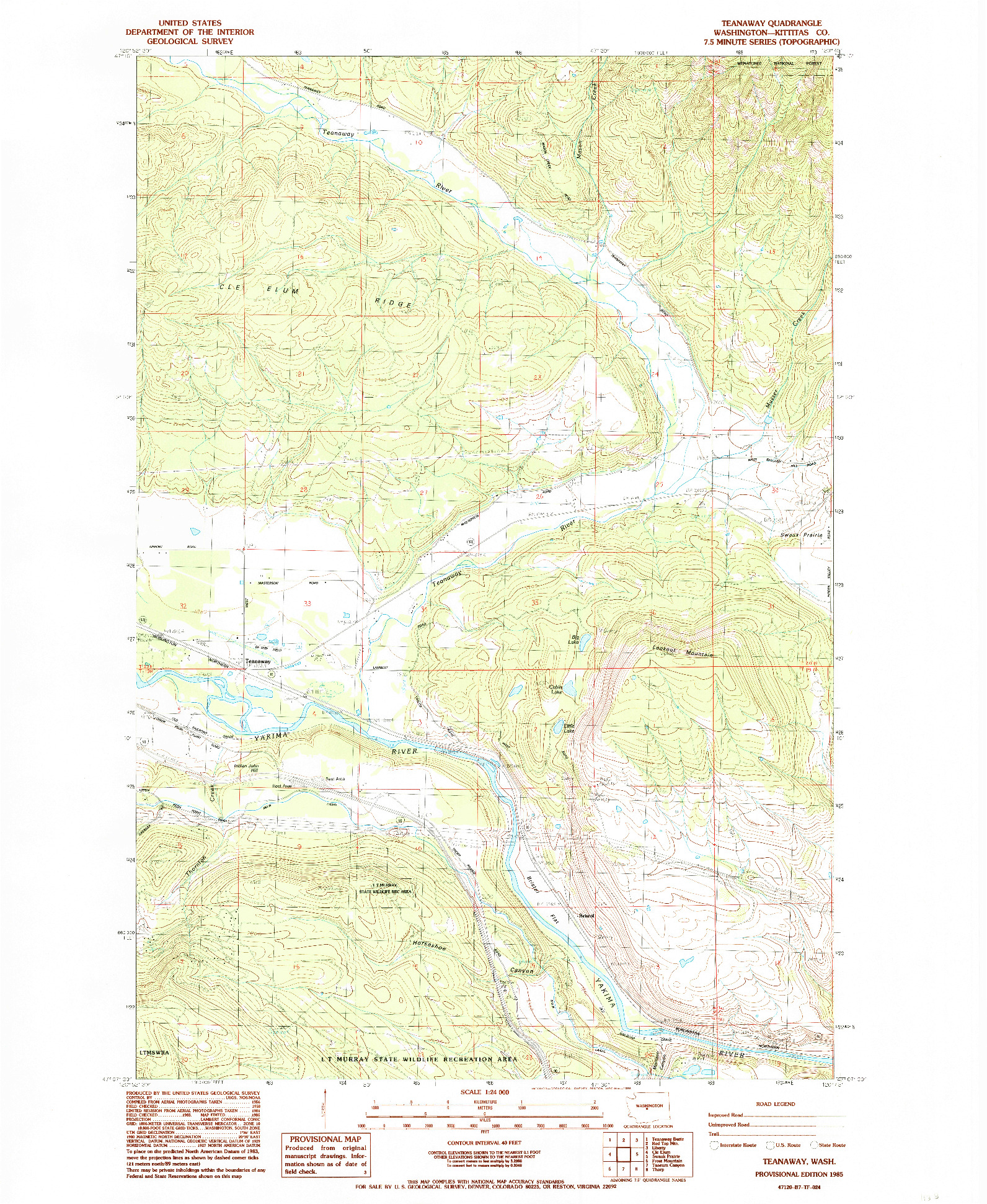 USGS 1:24000-SCALE QUADRANGLE FOR TEANAWAY, WA 1985