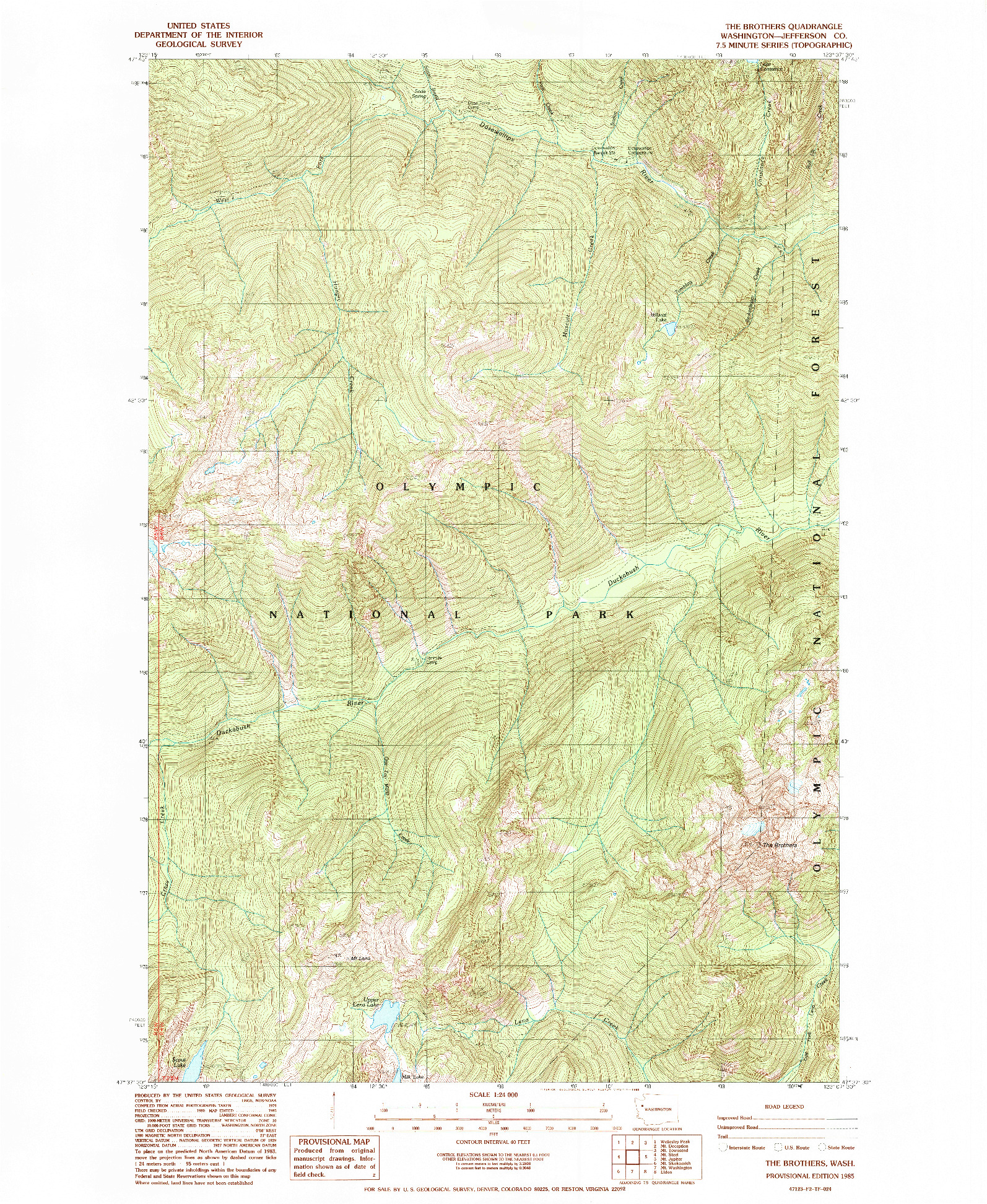 USGS 1:24000-SCALE QUADRANGLE FOR THE BROTHERS, WA 1985