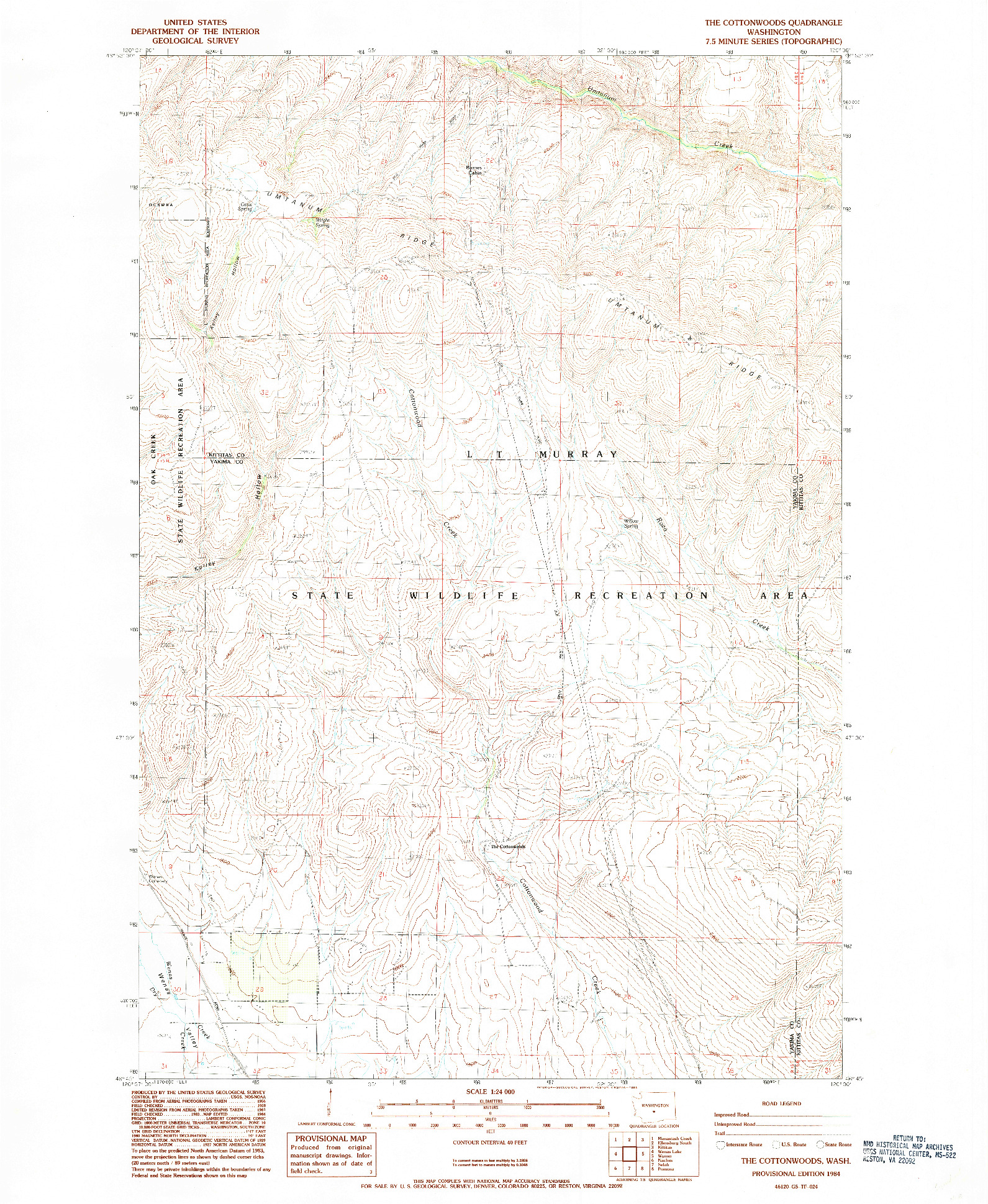 USGS 1:24000-SCALE QUADRANGLE FOR THE COTTONWOODS, WA 1984