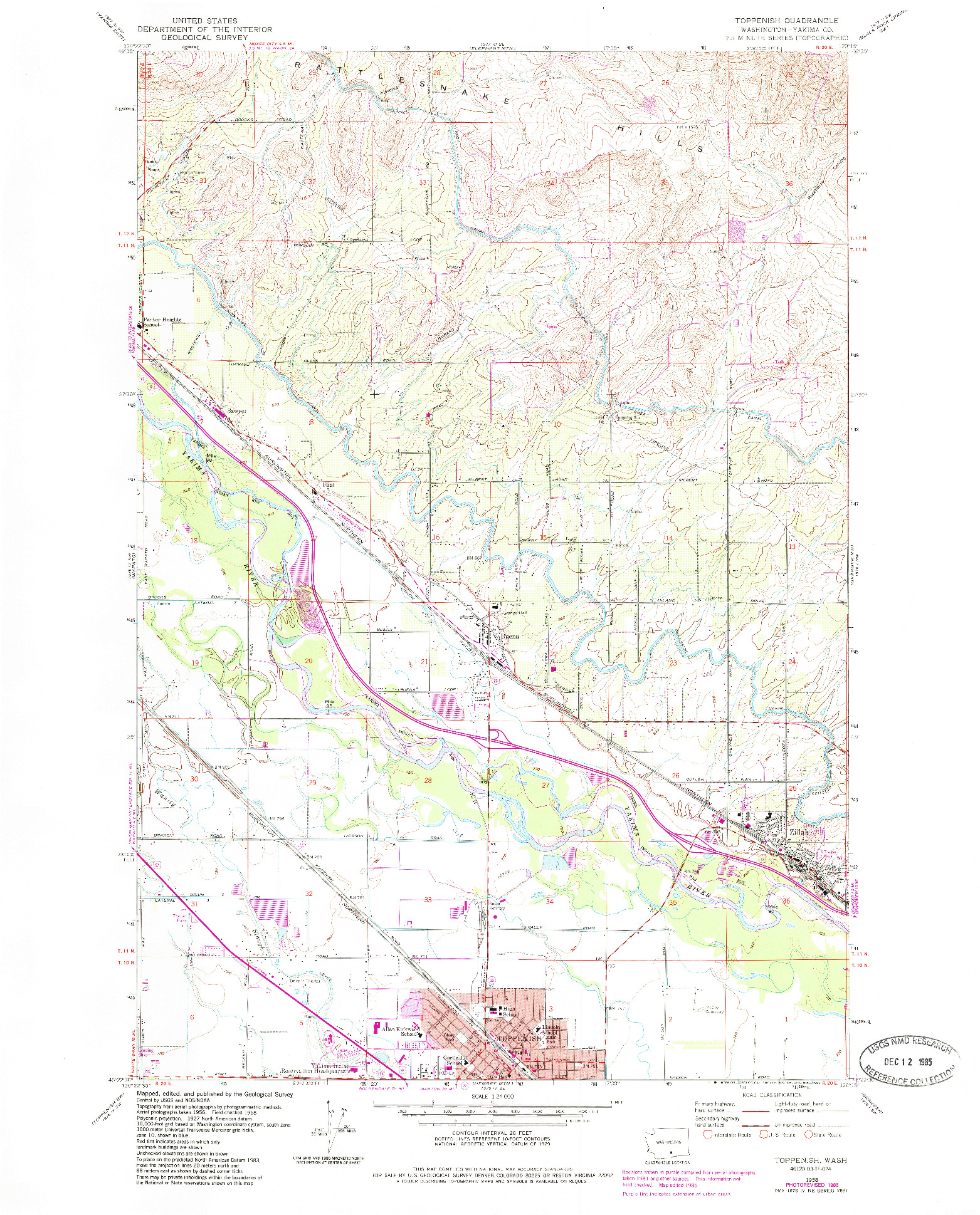 USGS 1:24000-SCALE QUADRANGLE FOR TOPPENISH, WA 1958