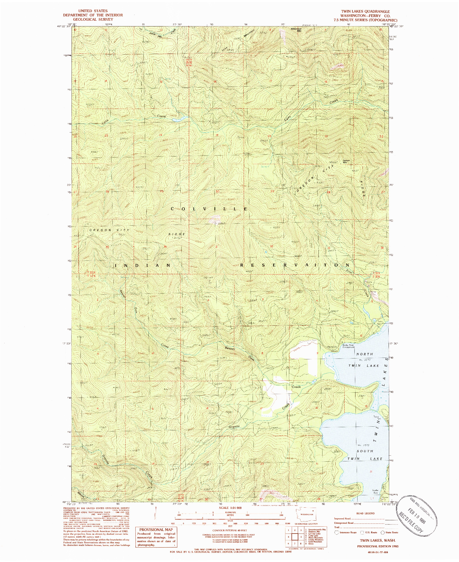 USGS 1:24000-SCALE QUADRANGLE FOR TWIN LAKES, WA 1985
