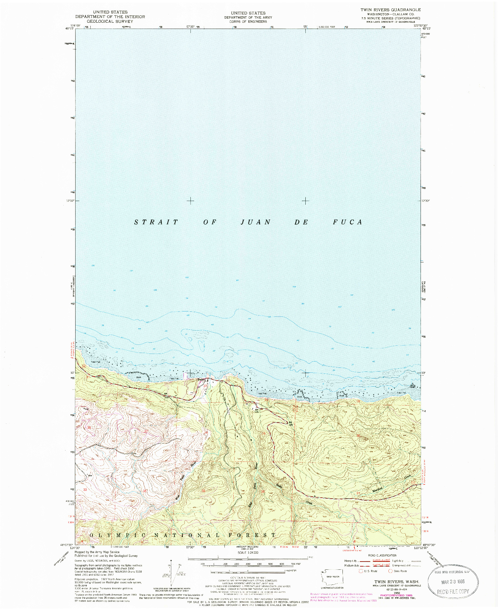 USGS 1:24000-SCALE QUADRANGLE FOR TWIN RIVERS, WA 1950