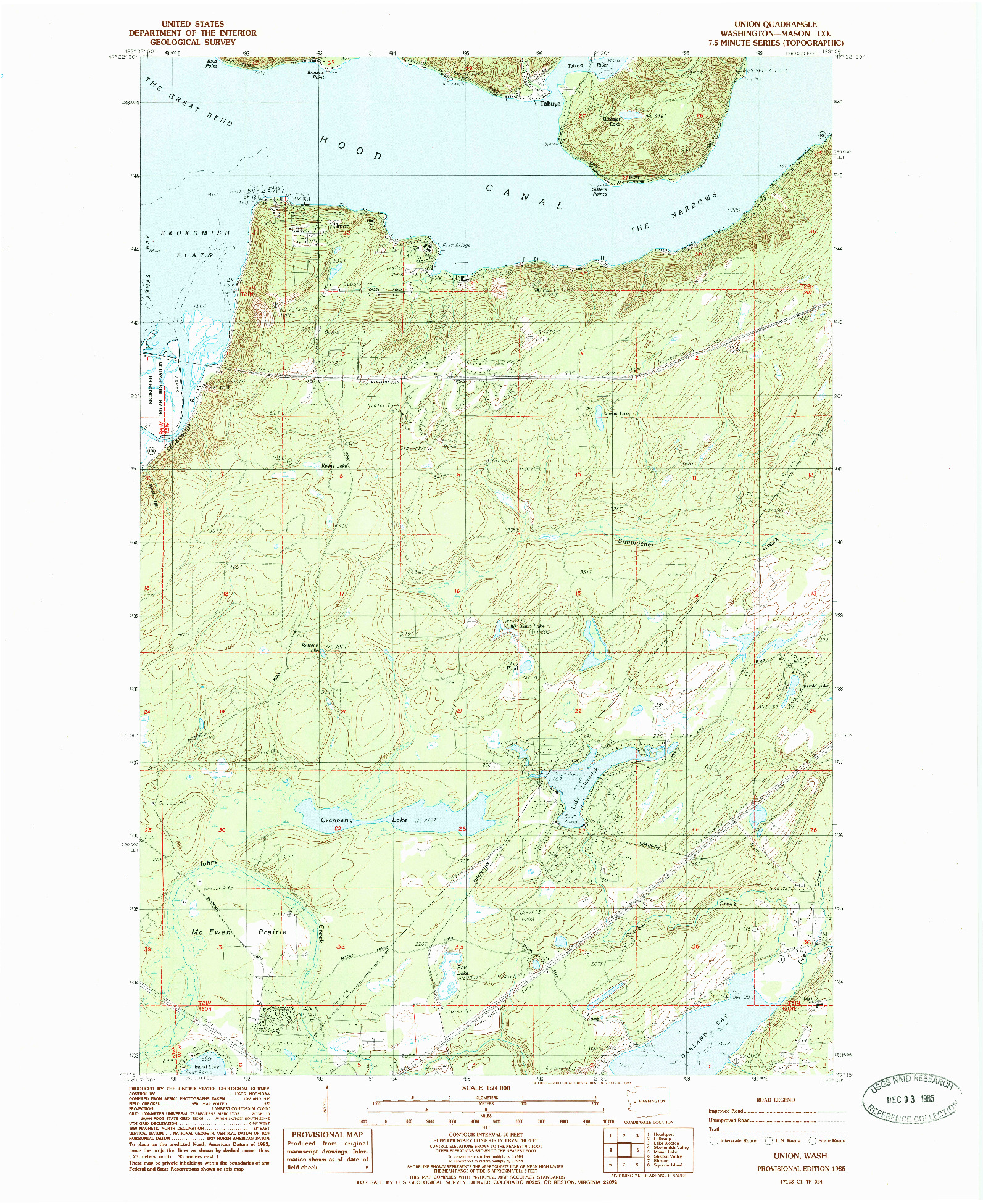 USGS 1:24000-SCALE QUADRANGLE FOR UNION, WA 1985