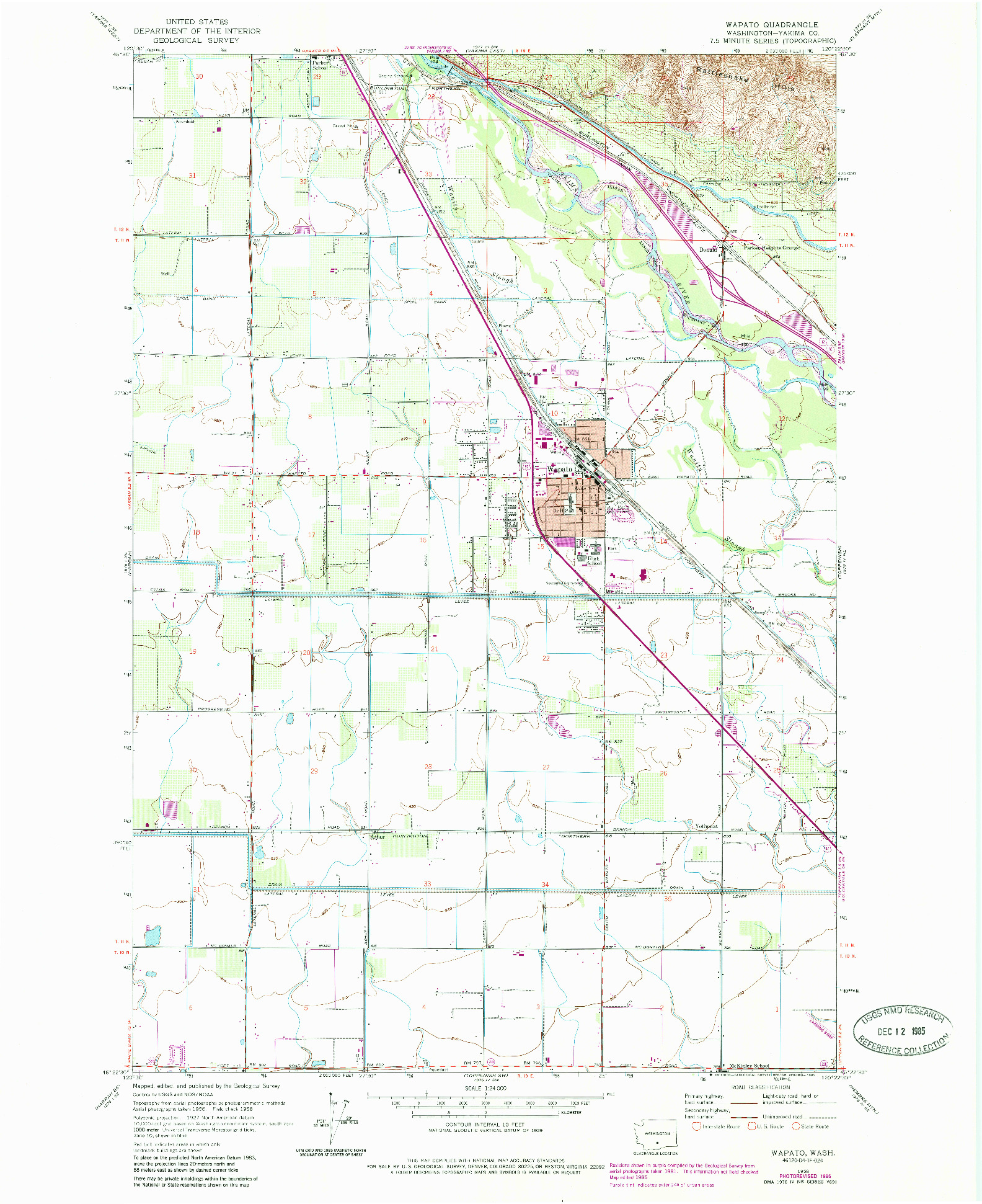 USGS 1:24000-SCALE QUADRANGLE FOR WAPATO, WA 1958