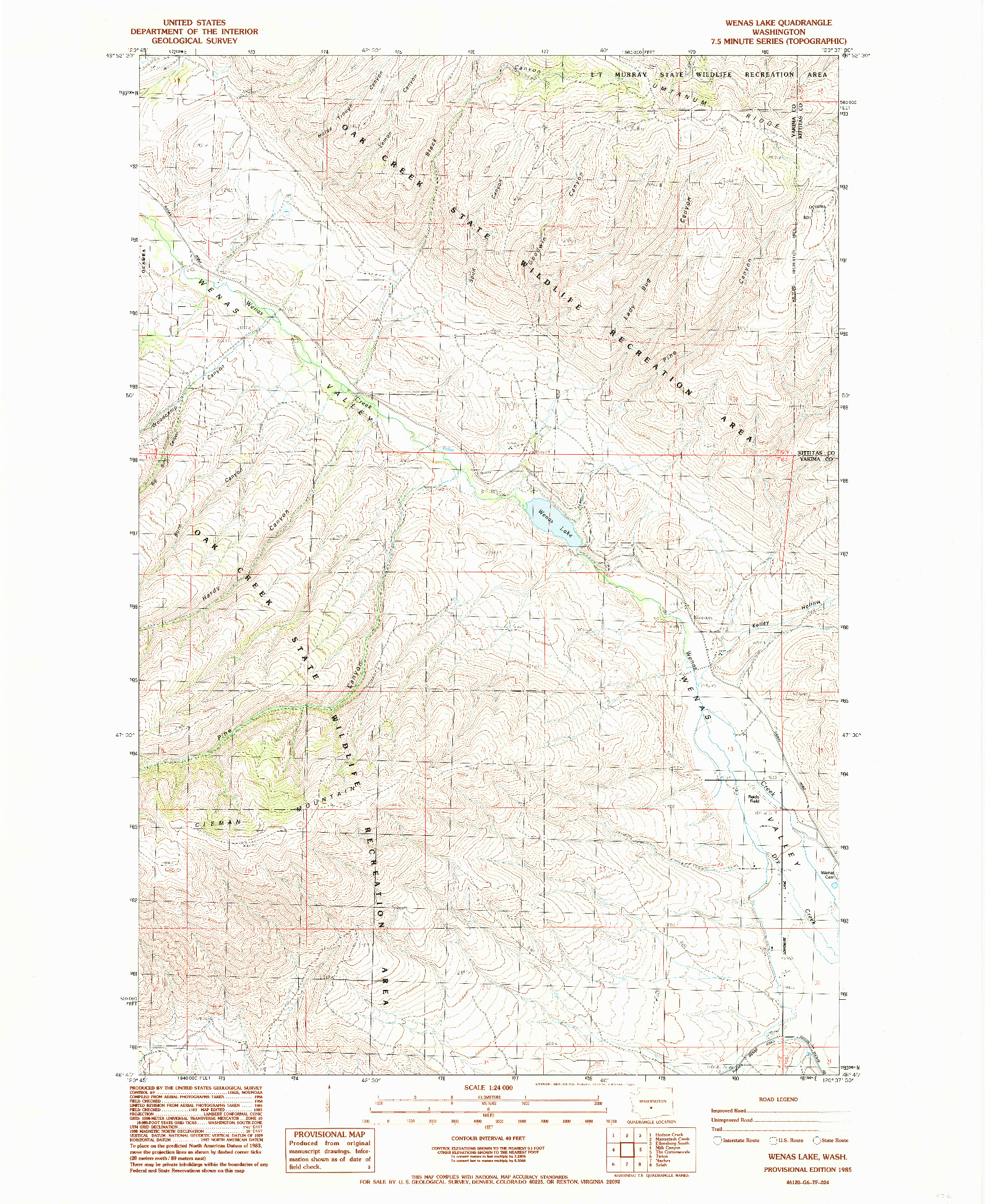 USGS 1:24000-SCALE QUADRANGLE FOR WENAS LAKE, WA 1985