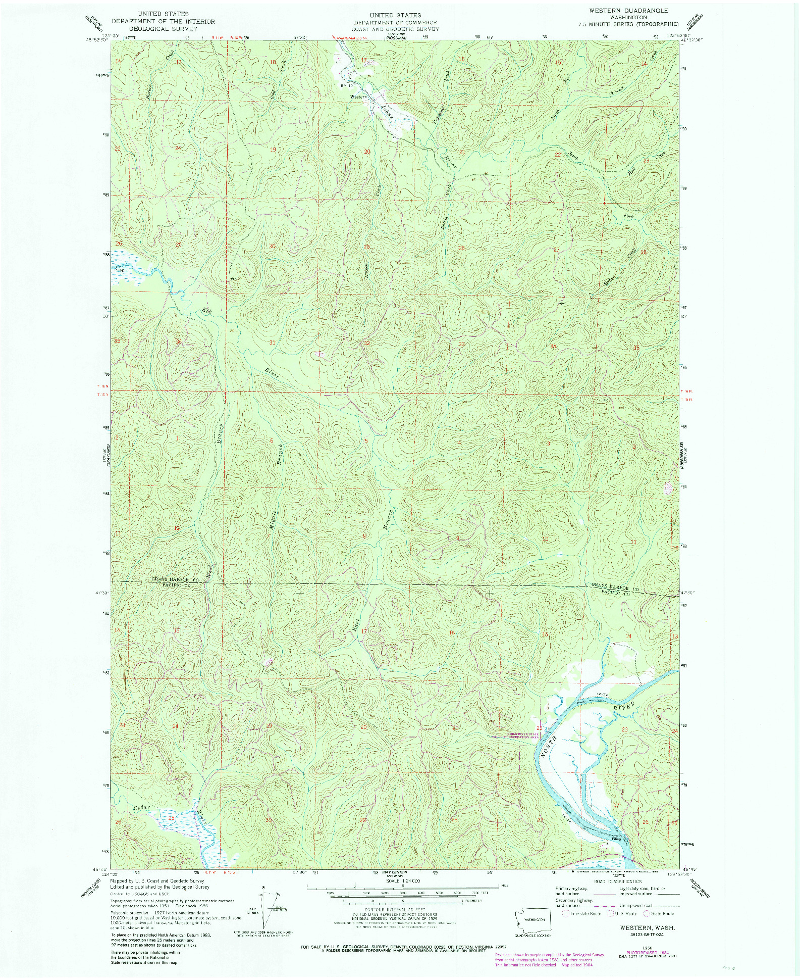 USGS 1:24000-SCALE QUADRANGLE FOR WESTERN, WA 1956