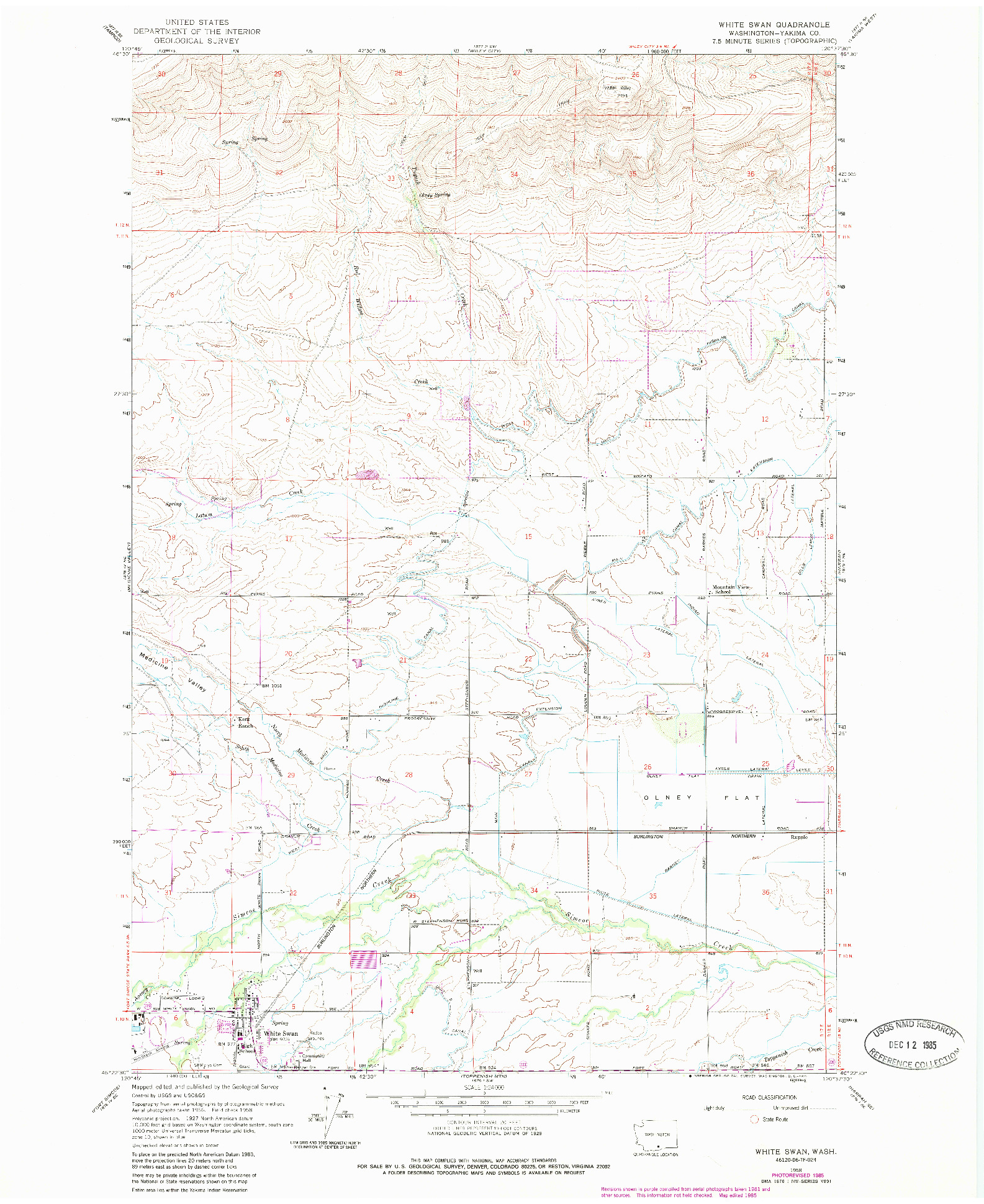 USGS 1:24000-SCALE QUADRANGLE FOR WHITE SWAN, WA 1958