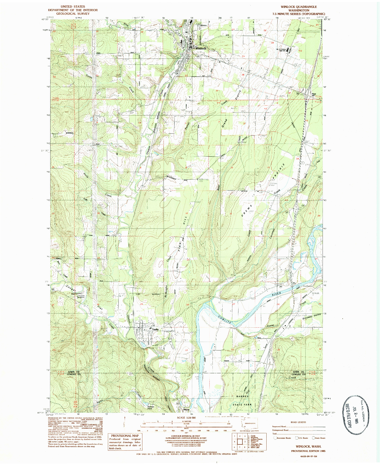 USGS 1:24000-SCALE QUADRANGLE FOR WINLOCK, WA 1985