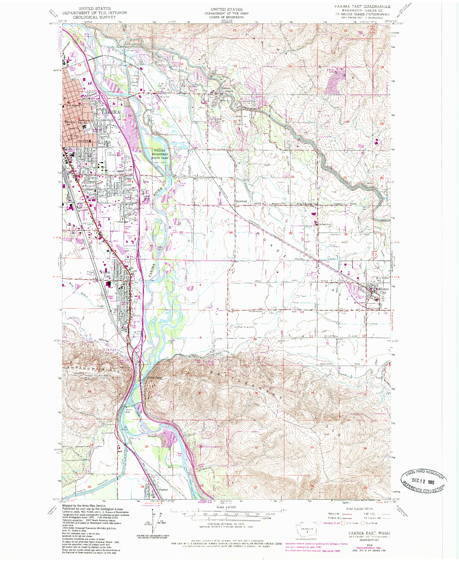 USGS 1:24000-SCALE QUADRANGLE FOR YAKIMA EAST, WA 1953