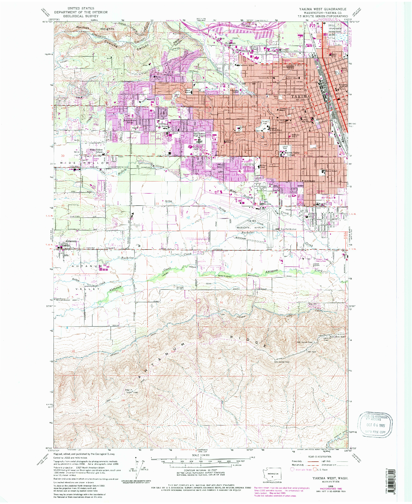 USGS 1:24000-SCALE QUADRANGLE FOR YAKIMA WEST, WA 1958