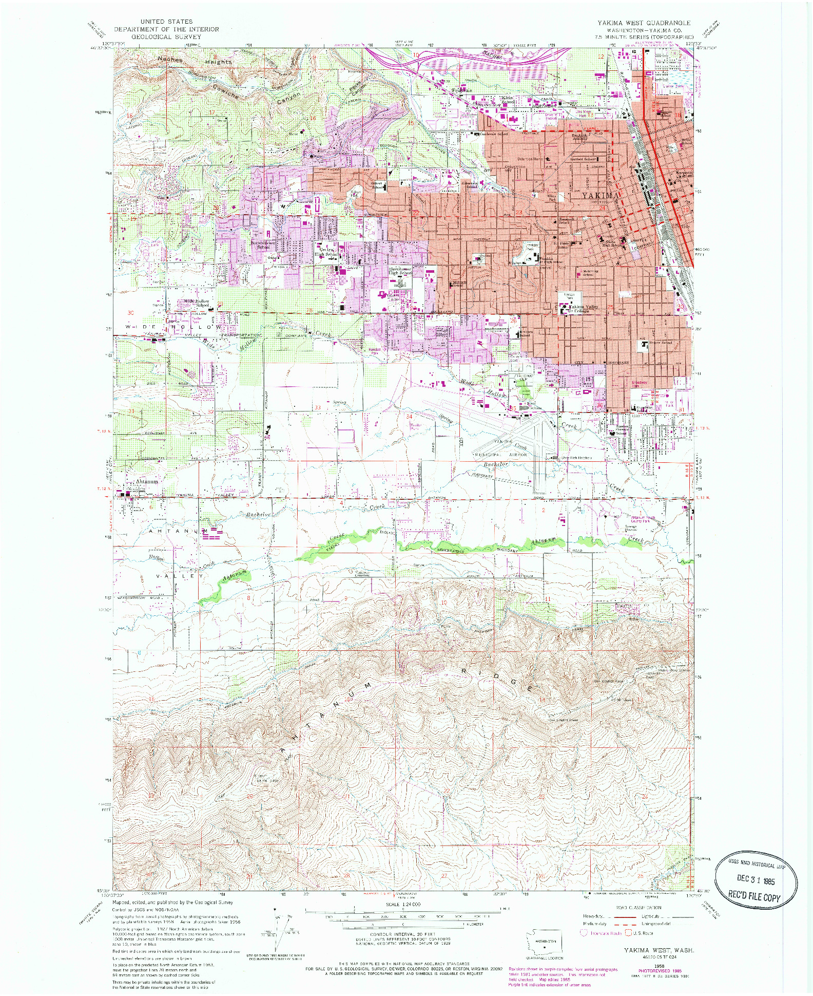 USGS 1:24000-SCALE QUADRANGLE FOR YAKIMA WEST, WA 1958