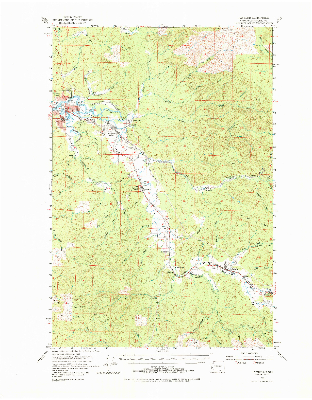 USGS 1:62500-SCALE QUADRANGLE FOR RAYMOND, WA 1955