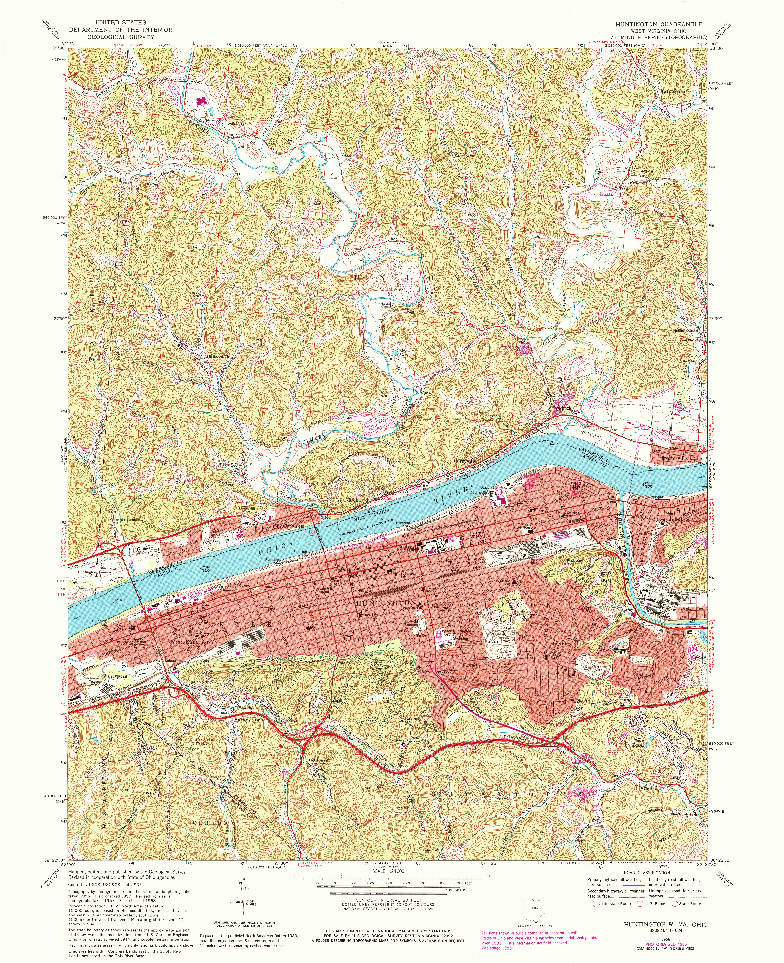 USGS 1:24000-SCALE QUADRANGLE FOR HUNTINGTON, WV 1968