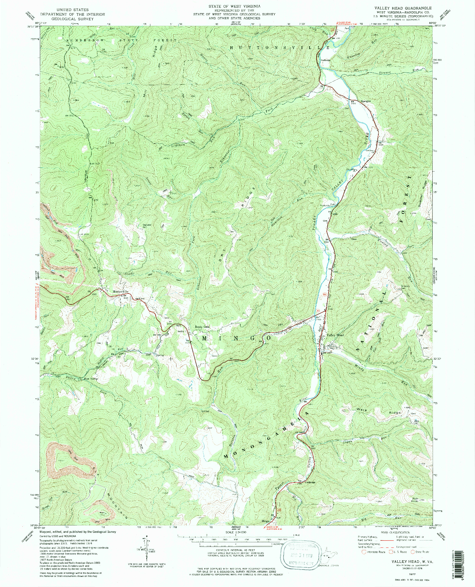 USGS 1:24000-SCALE QUADRANGLE FOR VALLEY HEAD, WV 1977