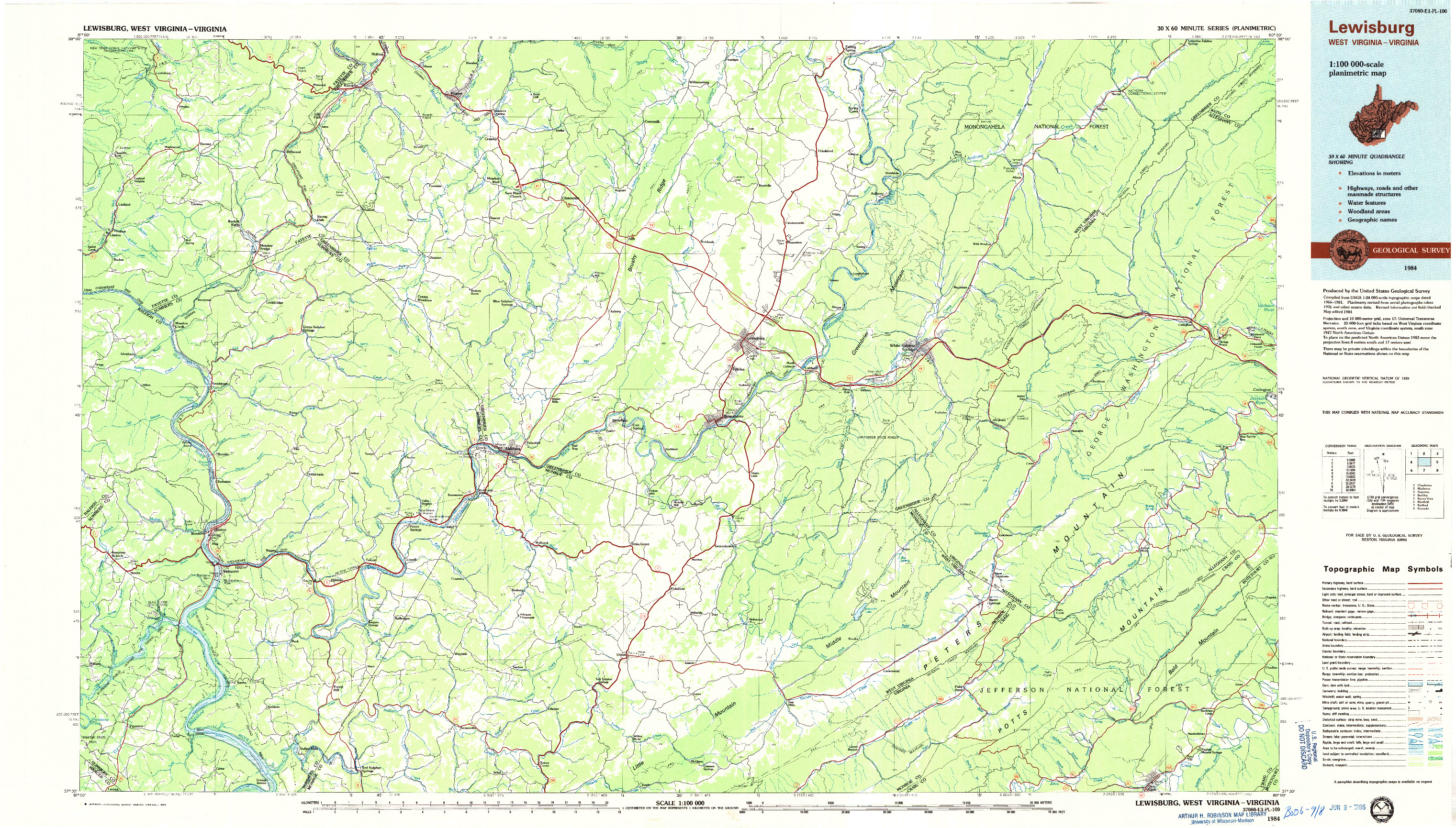 USGS 1:100000-SCALE QUADRANGLE FOR LEWISBURG, WV 1984