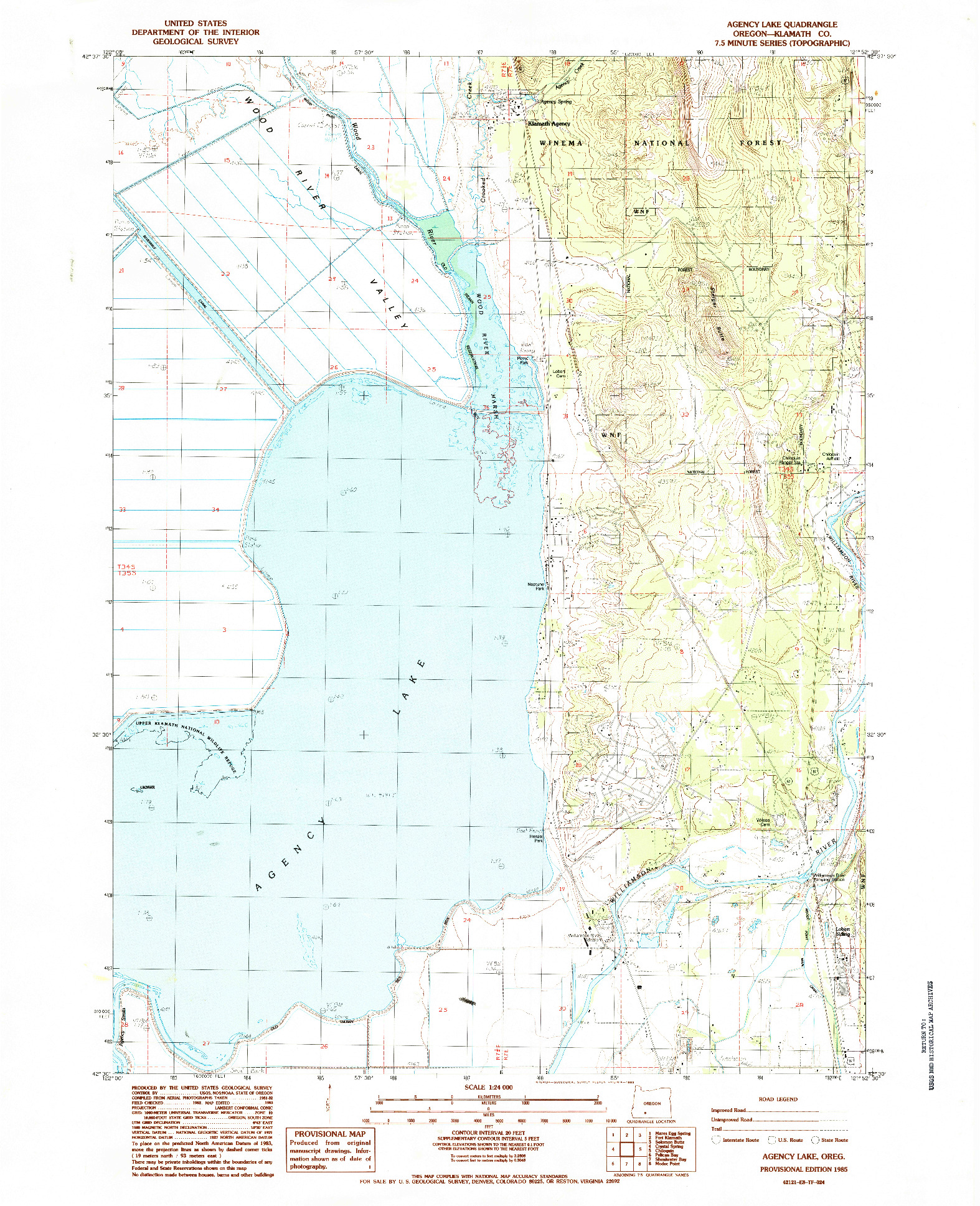 USGS 1:24000-SCALE QUADRANGLE FOR AGENCY LAKE, OR 1985