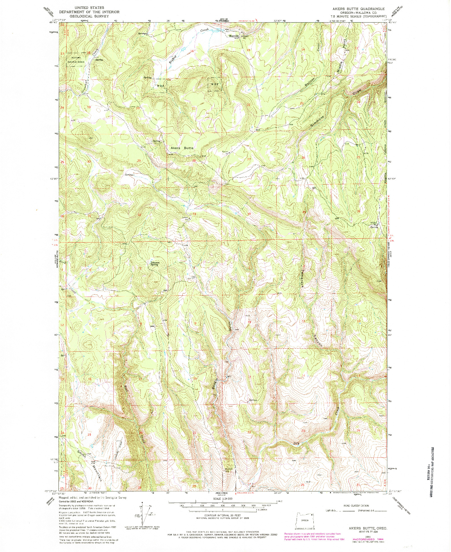 USGS 1:24000-SCALE QUADRANGLE FOR AKERS BUTTE, OR 1984