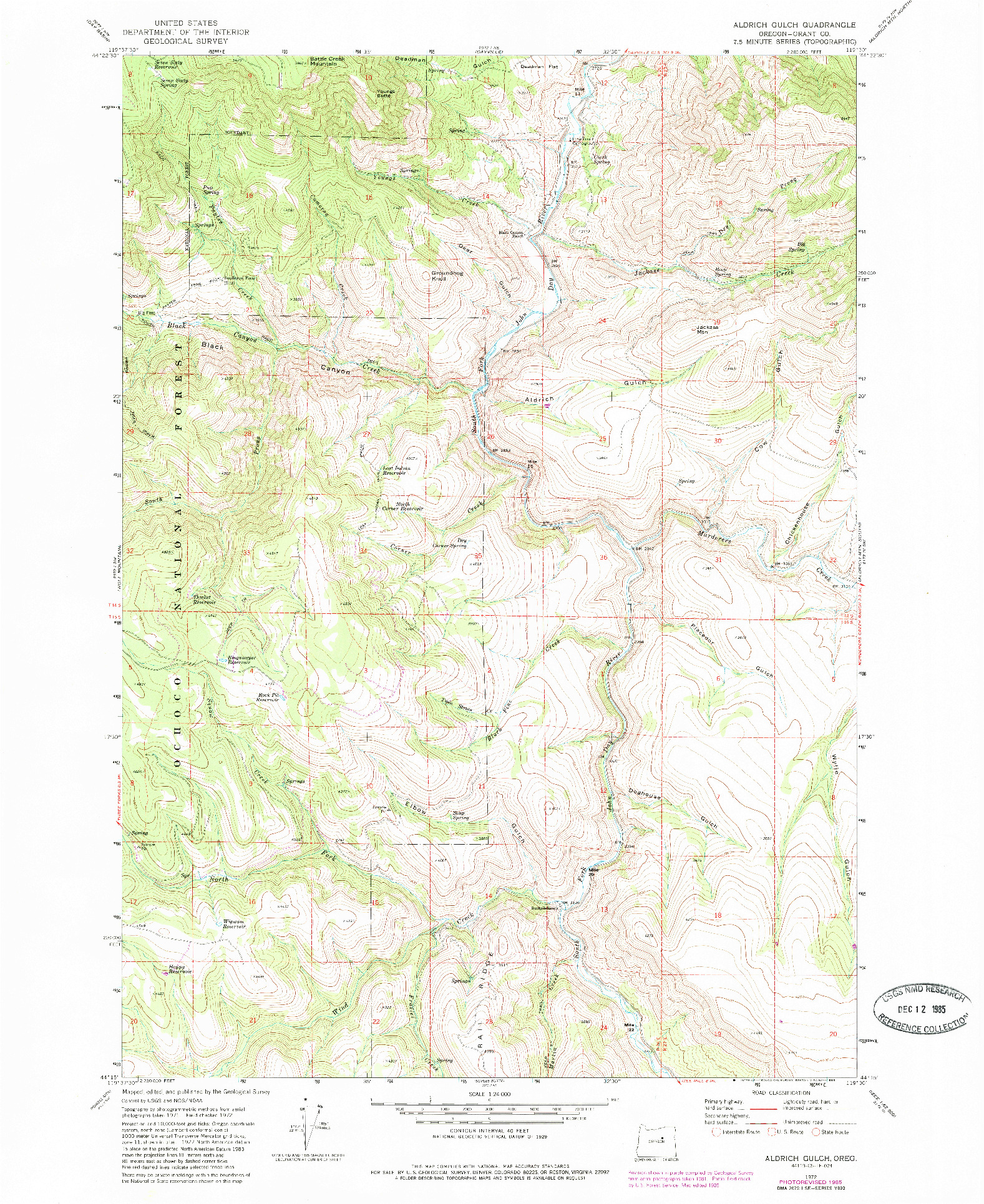 USGS 1:24000-SCALE QUADRANGLE FOR ALDRICH GULCH, OR 1972