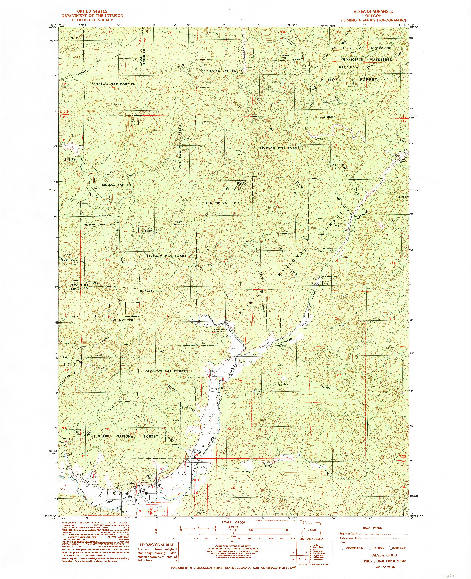 USGS 1:24000-SCALE QUADRANGLE FOR ALSEA, OR 1985