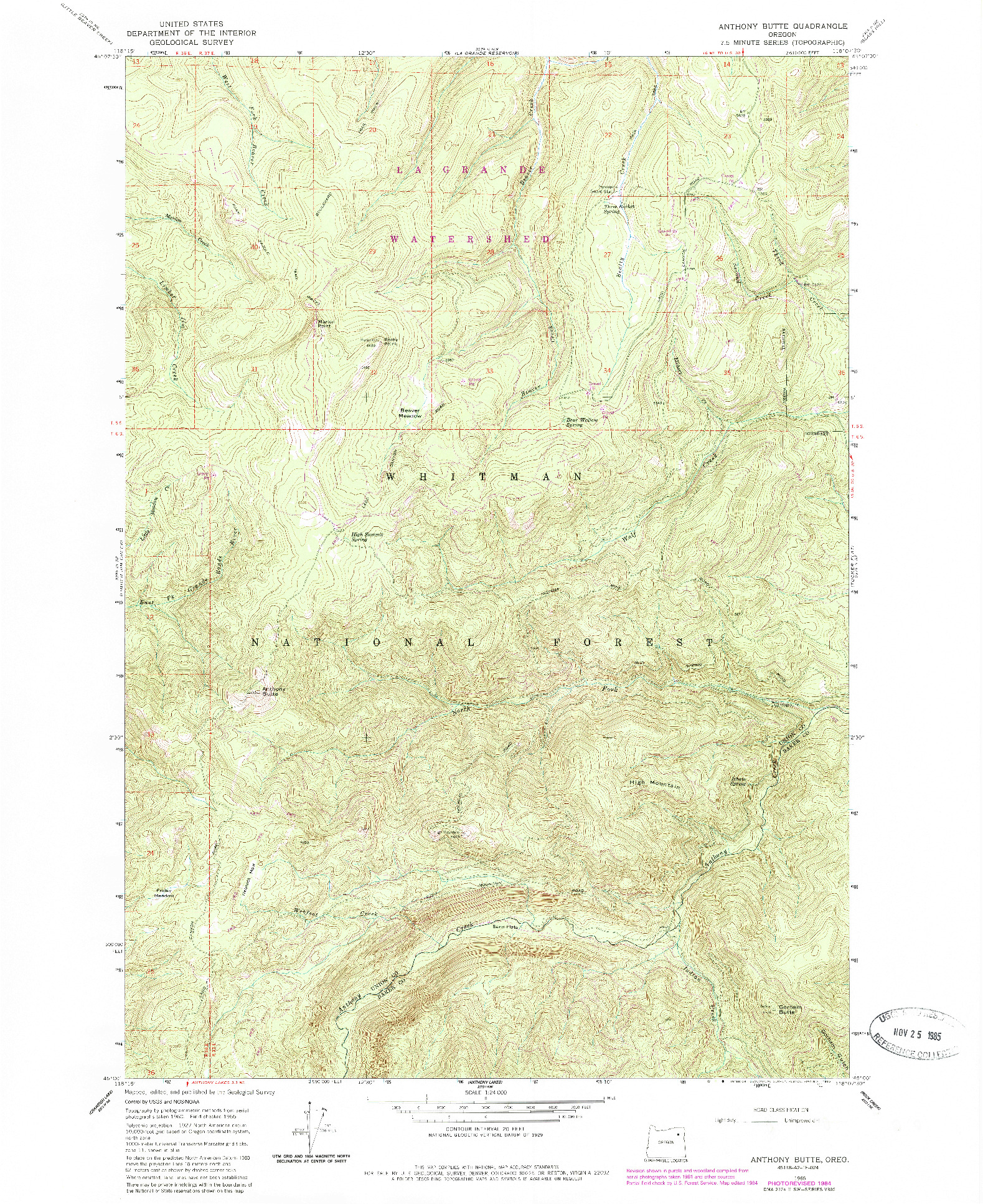 USGS 1:24000-SCALE QUADRANGLE FOR ANTHONY BUTTE, OR 1965