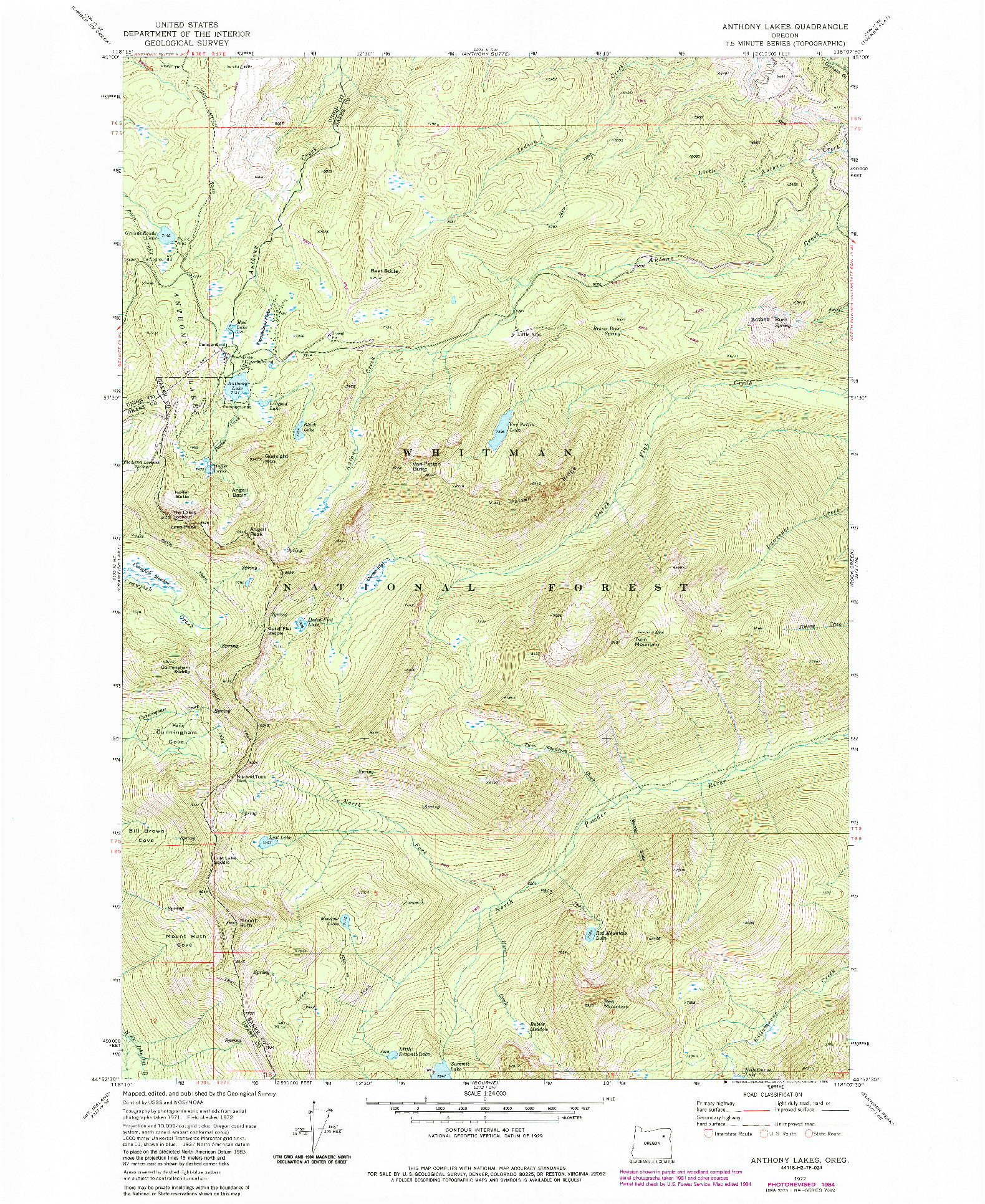 USGS 1:24000-SCALE QUADRANGLE FOR ANTHONY LAKES, OR 1972