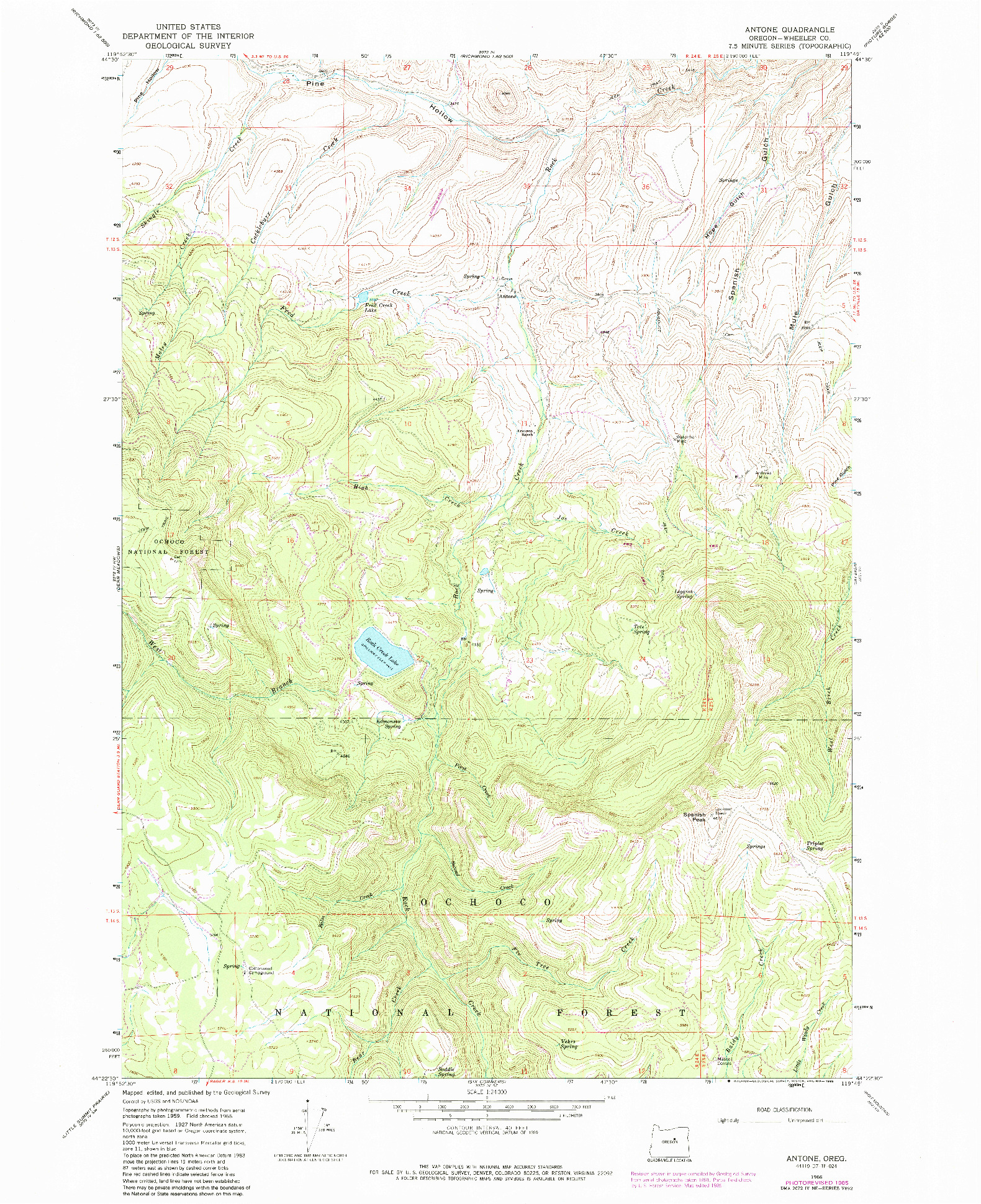 USGS 1:24000-SCALE QUADRANGLE FOR ANTONE, OR 1966