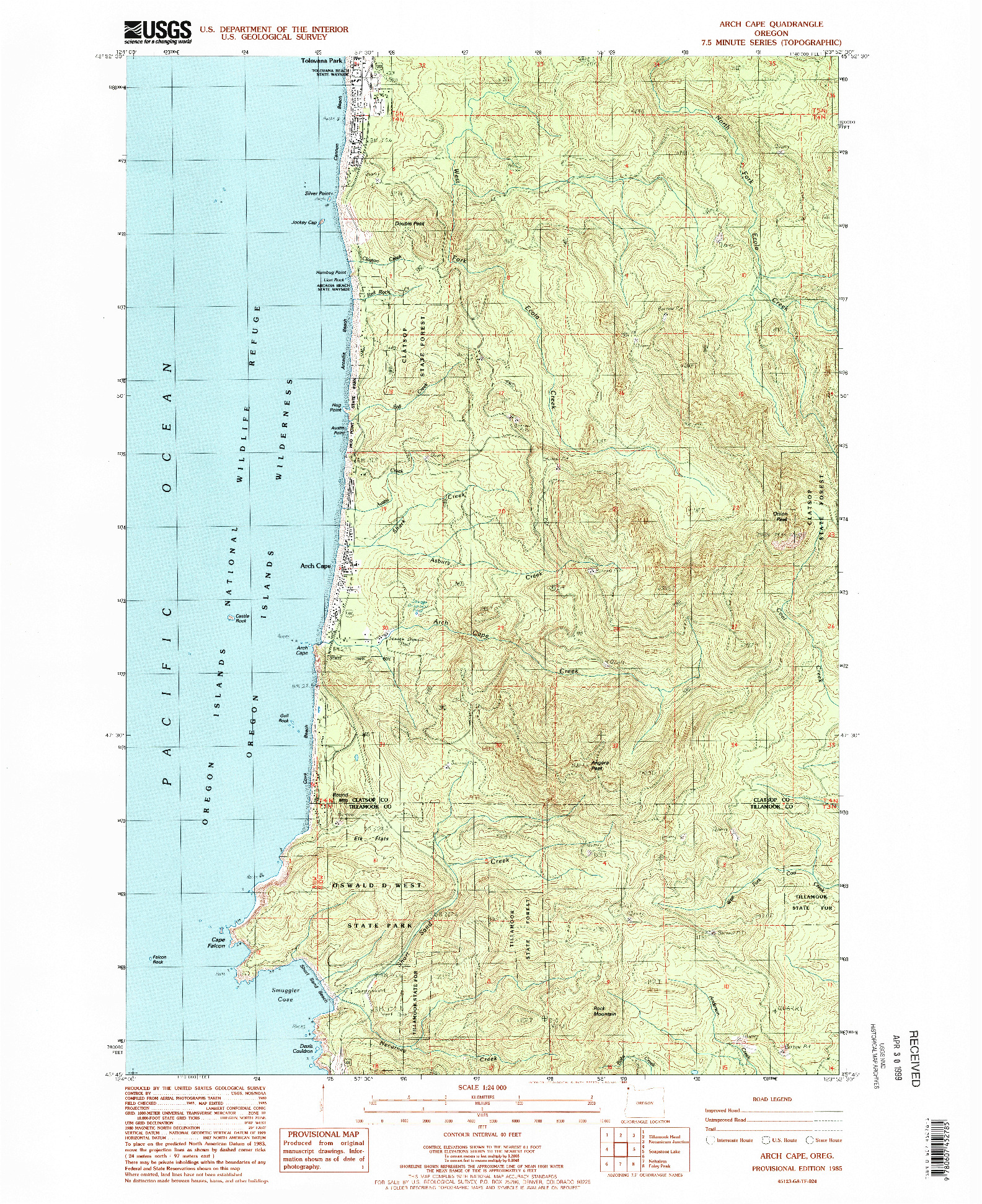 USGS 1:24000-SCALE QUADRANGLE FOR ARCH CAPE, OR 1985