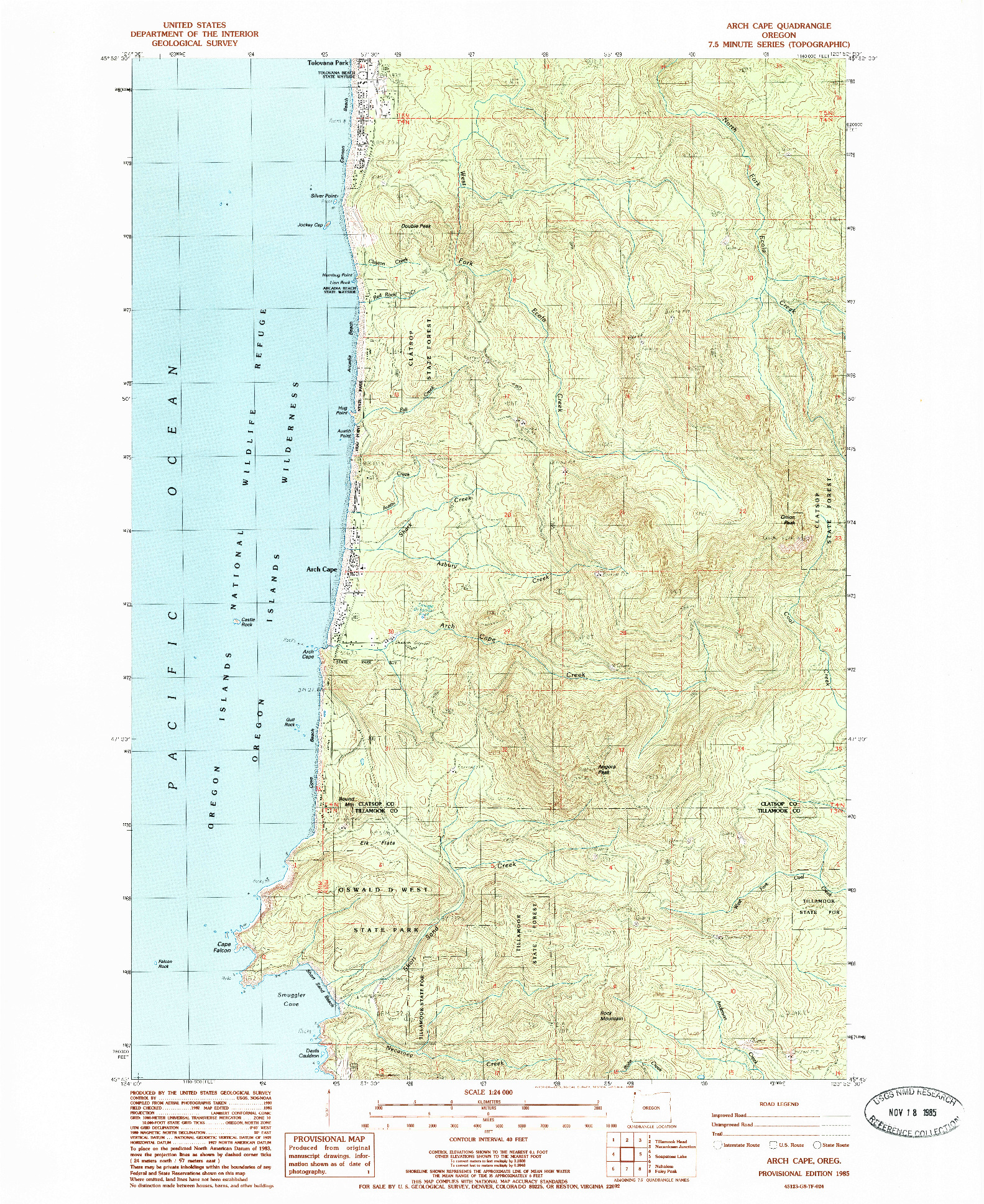 USGS 1:24000-SCALE QUADRANGLE FOR ARCH CAPE, OR 1985