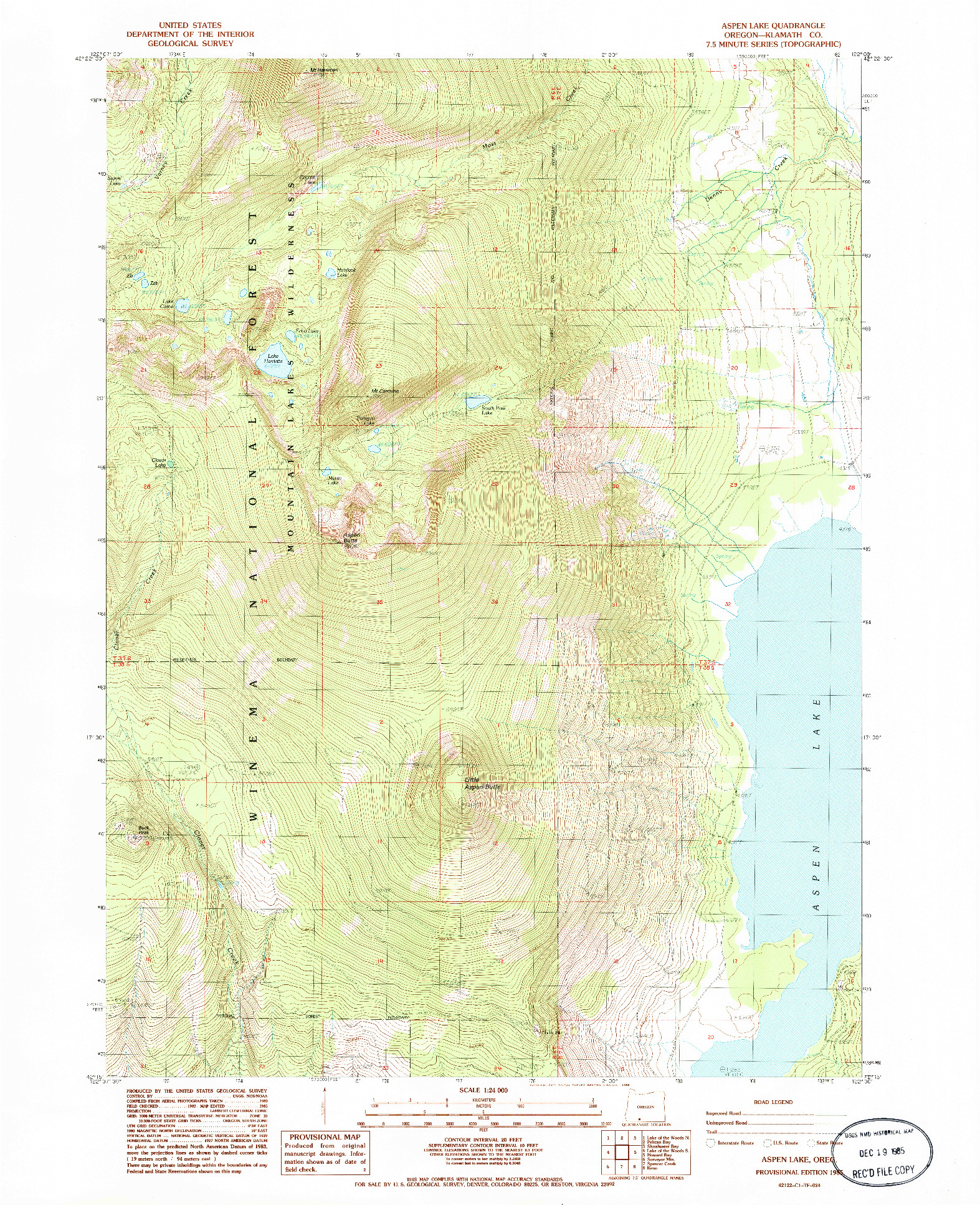 USGS 1:24000-SCALE QUADRANGLE FOR ASPEN LAKE, OR 1985