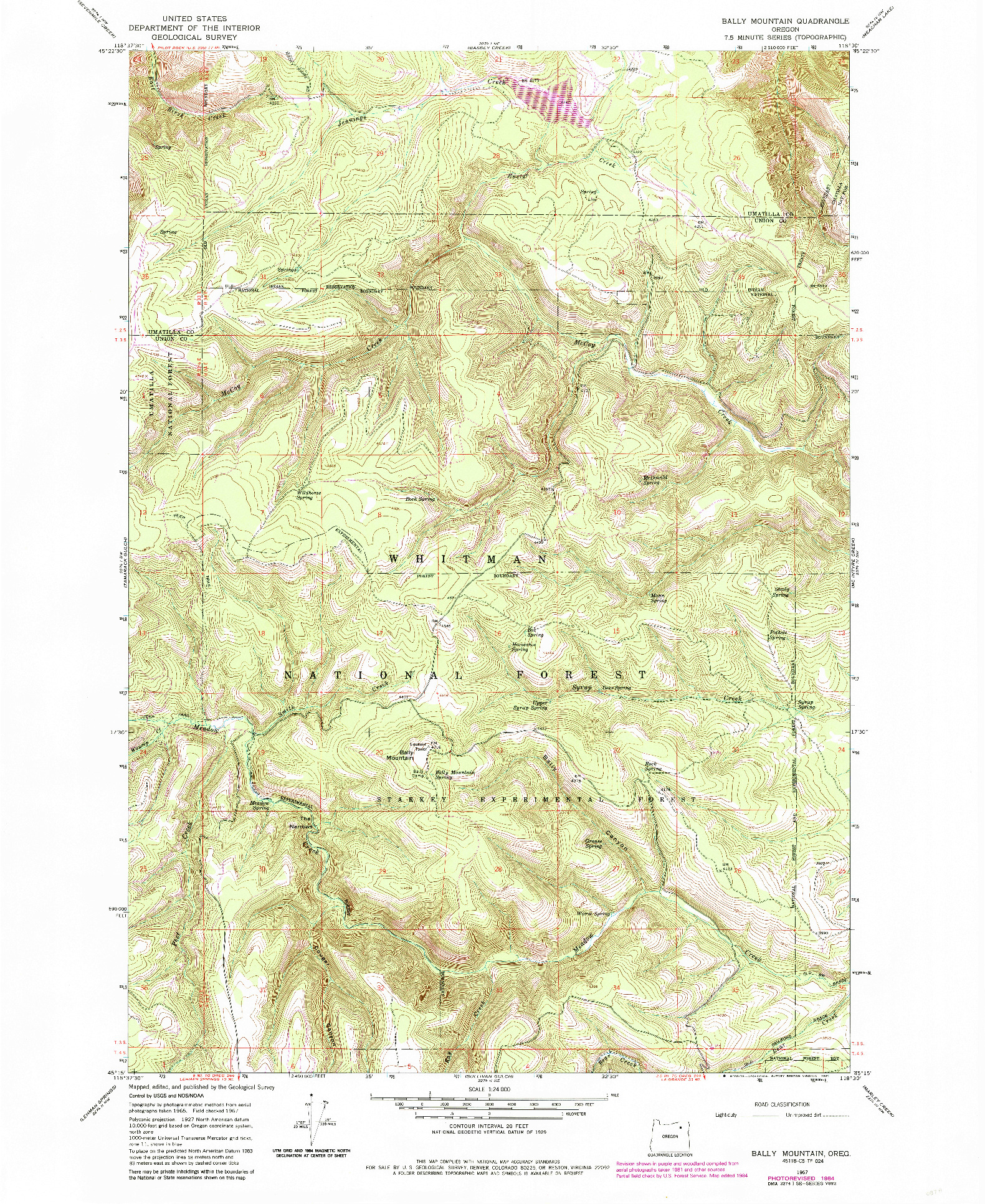USGS 1:24000-SCALE QUADRANGLE FOR BALLY MOUNTAIN, OR 1967