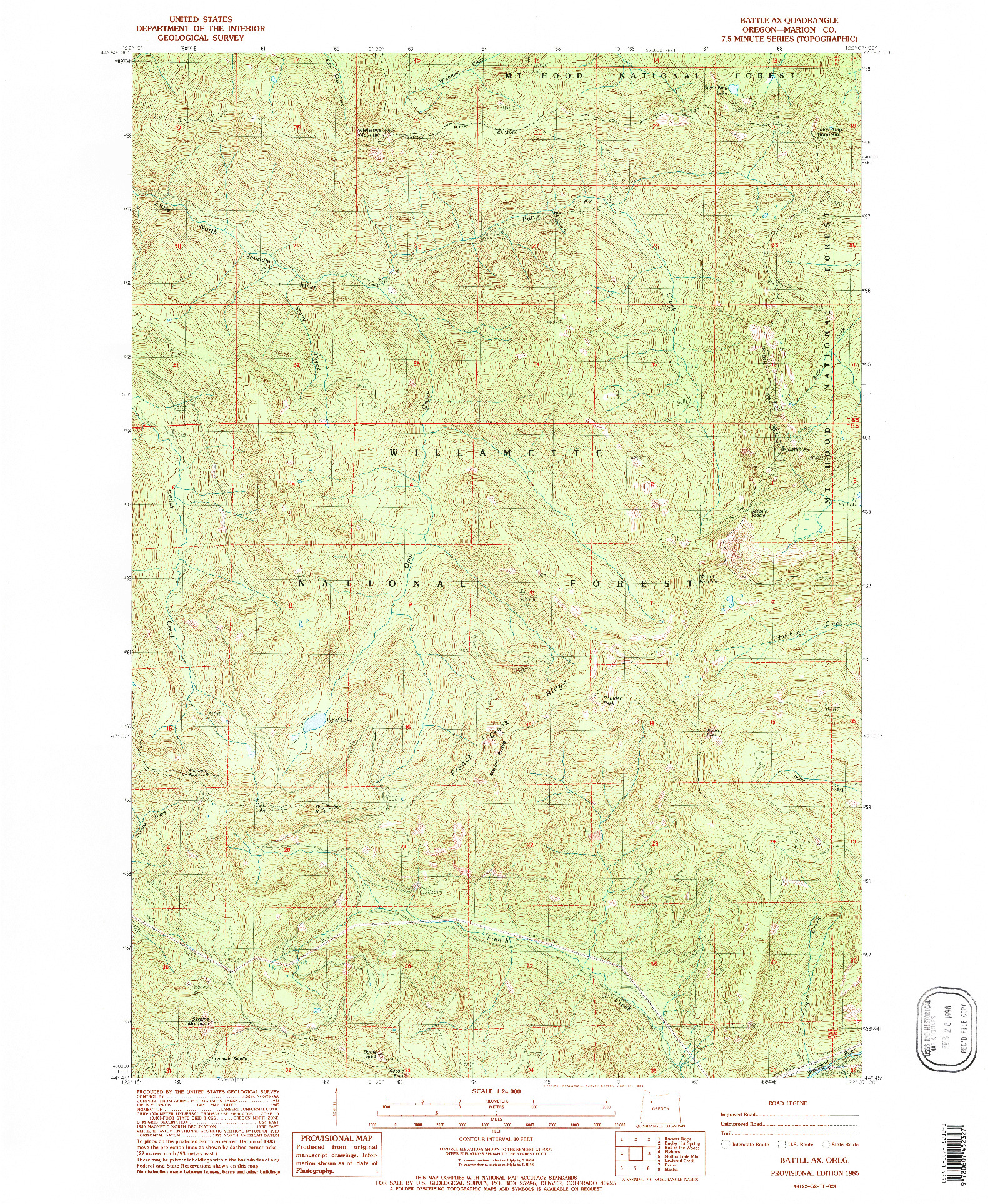 USGS 1:24000-SCALE QUADRANGLE FOR BATTLE AX, OR 1985