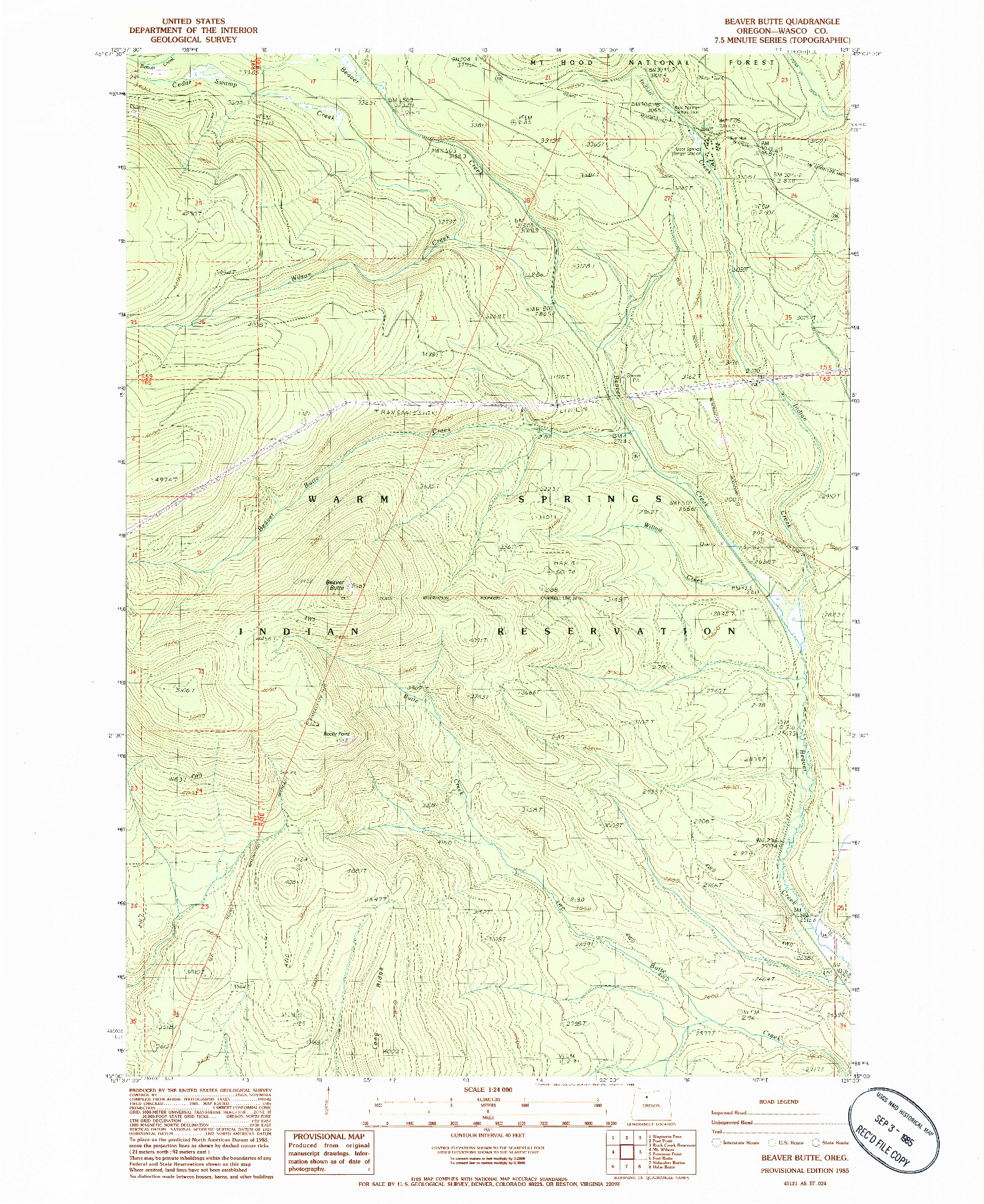 USGS 1:24000-SCALE QUADRANGLE FOR BEAVER BUTTE, OR 1985