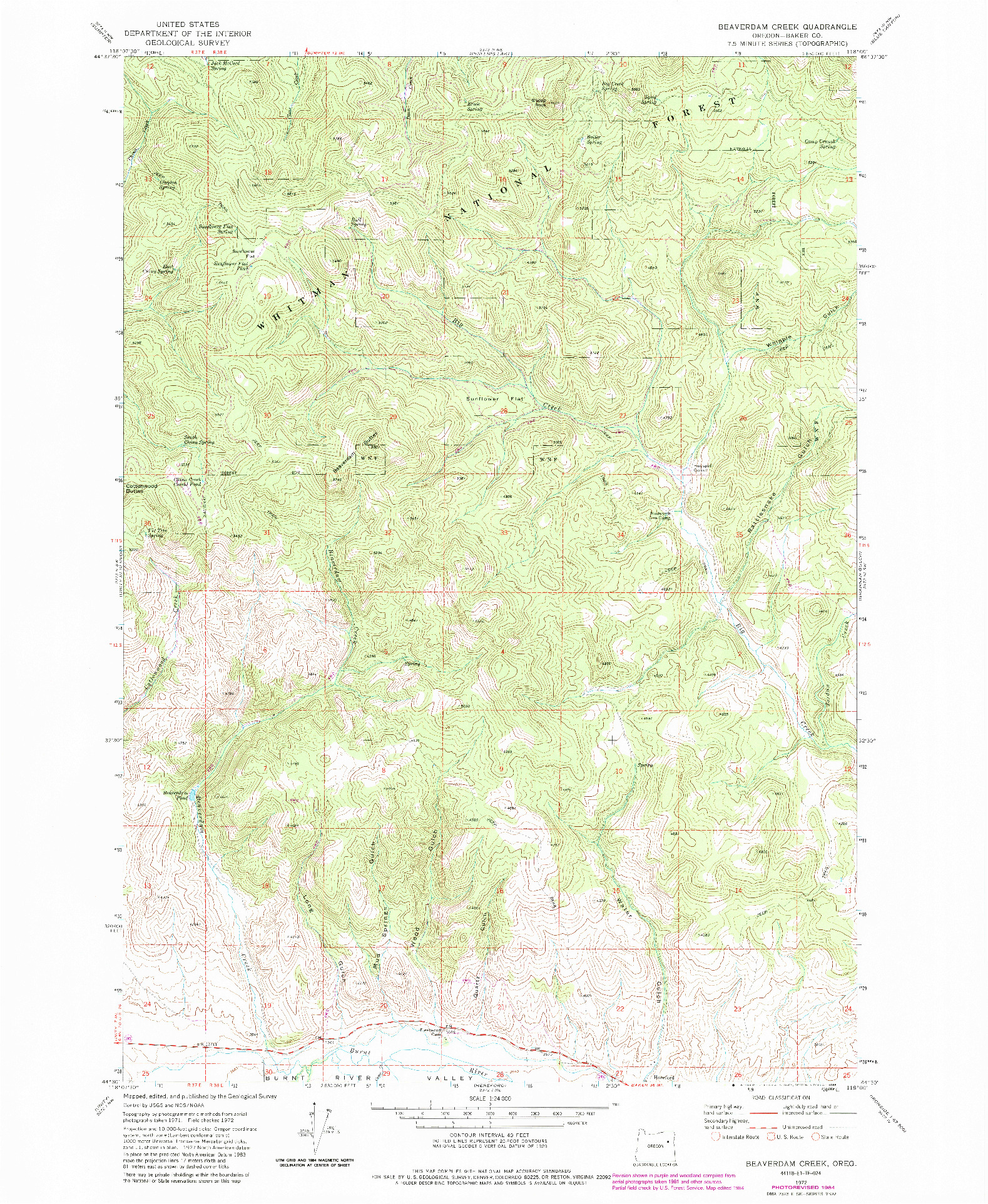 USGS 1:24000-SCALE QUADRANGLE FOR BEAVERDAM CREEK, OR 1972