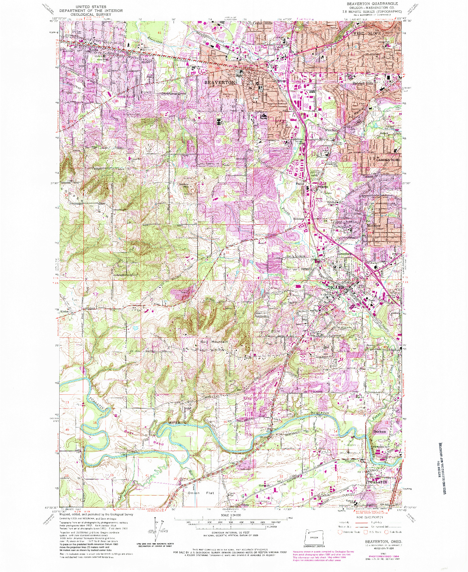 USGS 1:24000-SCALE QUADRANGLE FOR BEAVERTON, OR 1961