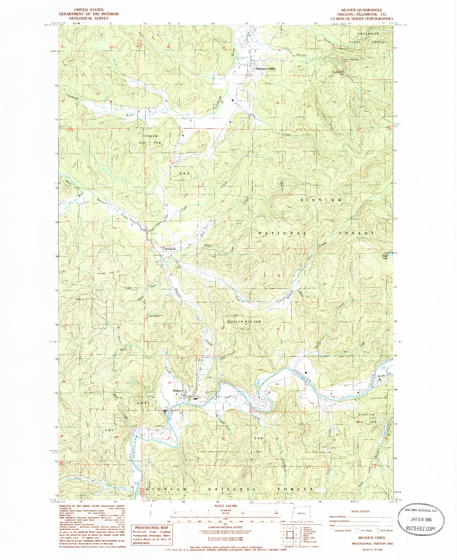 USGS 1:24000-SCALE QUADRANGLE FOR BEAVER, OR 1985