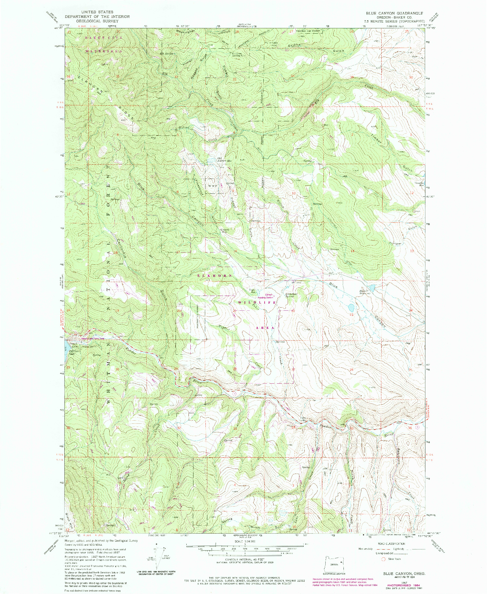 USGS 1:24000-SCALE QUADRANGLE FOR BLUE CANYON, OR 1967