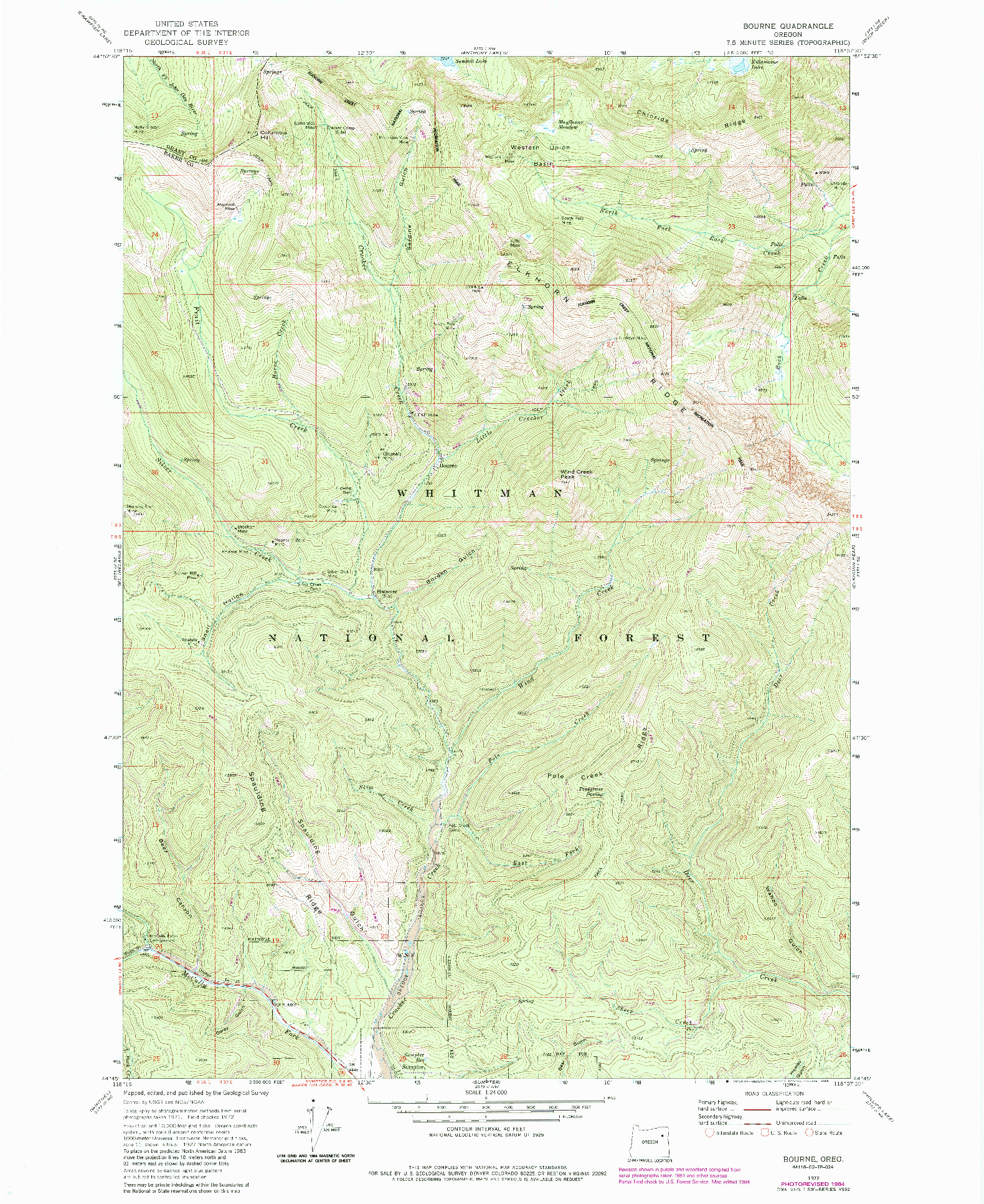 USGS 1:24000-SCALE QUADRANGLE FOR BOURNE, OR 1972