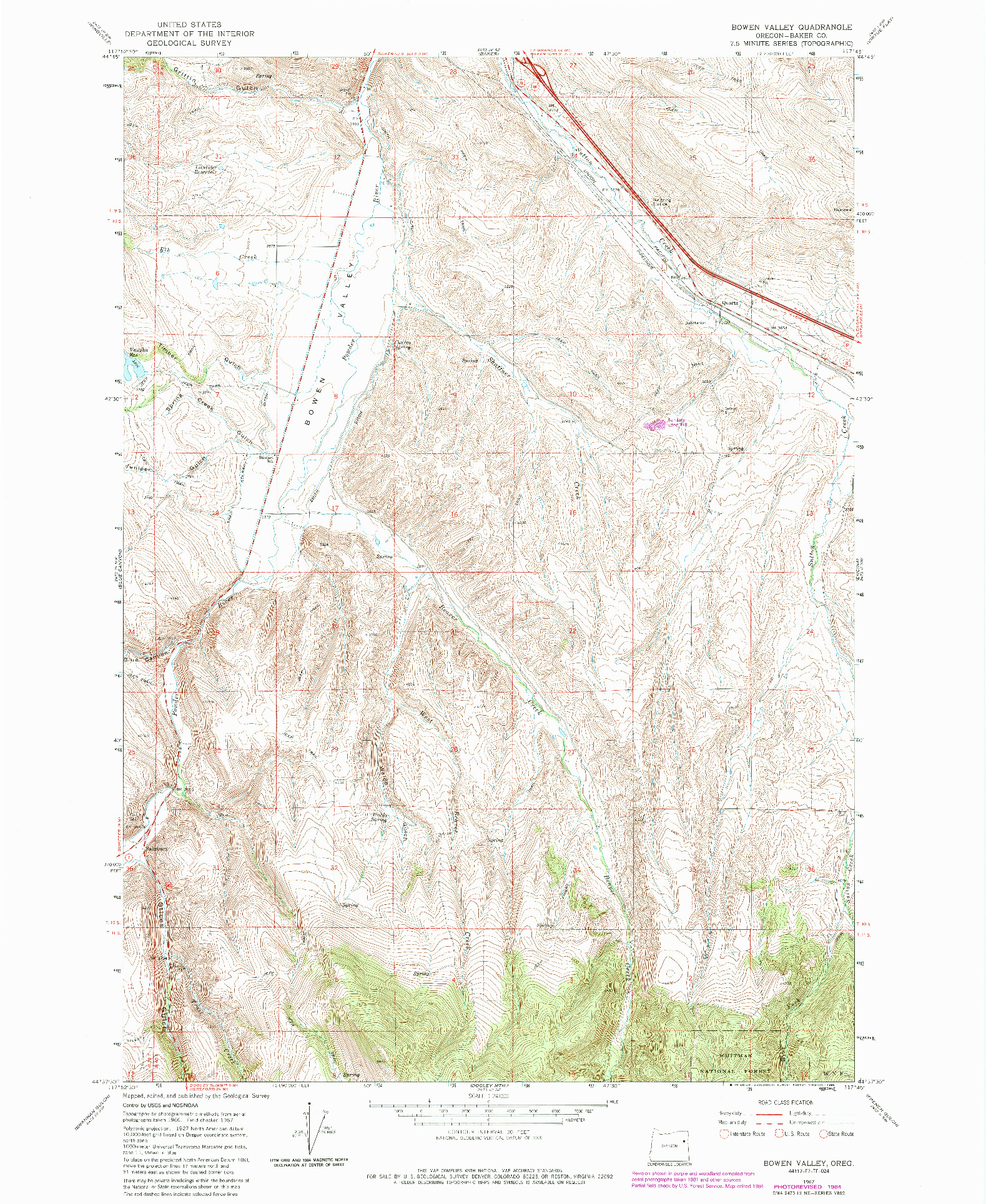 USGS 1:24000-SCALE QUADRANGLE FOR BOWEN VALLEY, OR 1967