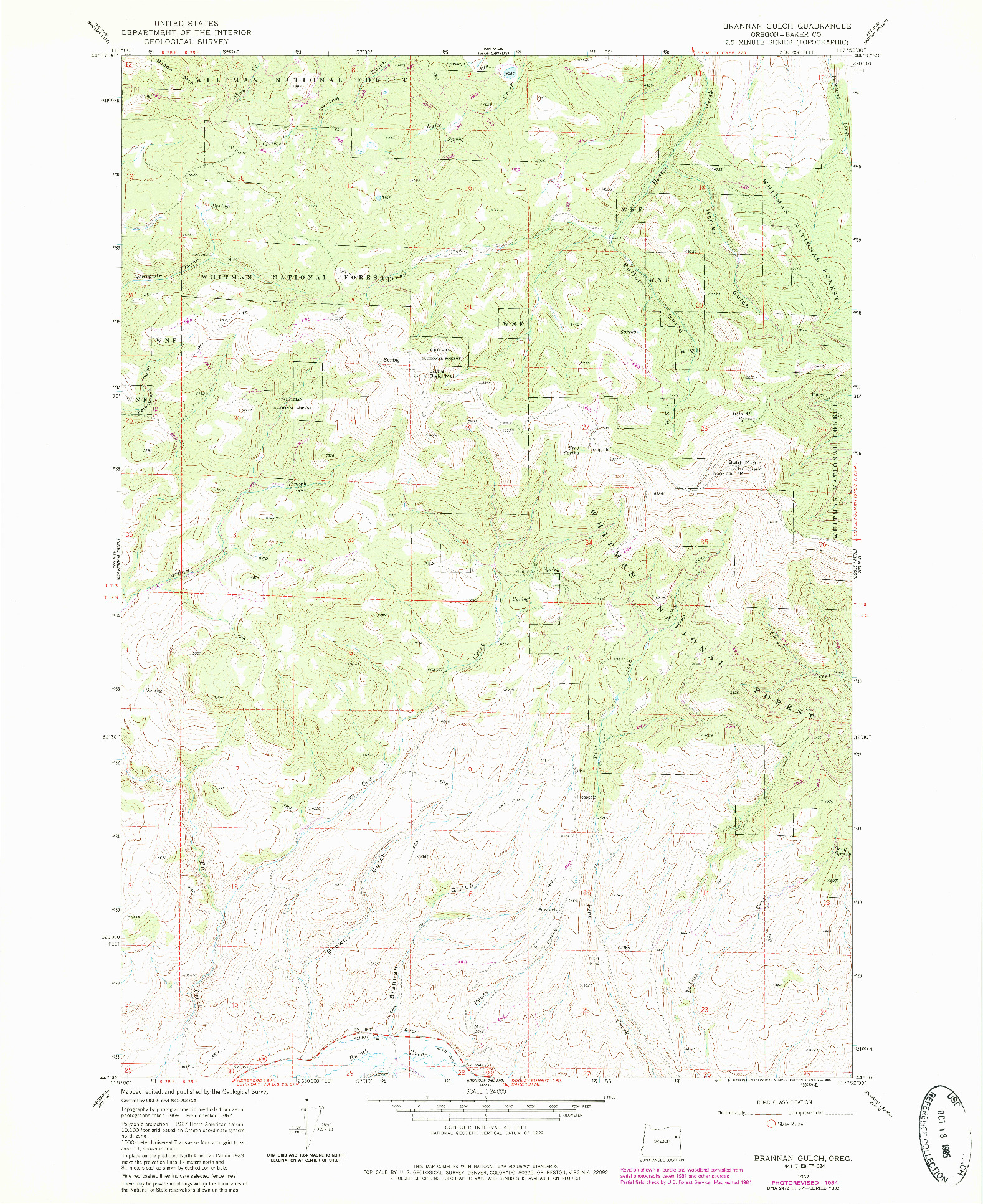 USGS 1:24000-SCALE QUADRANGLE FOR BRANNAN GULCH, OR 1967