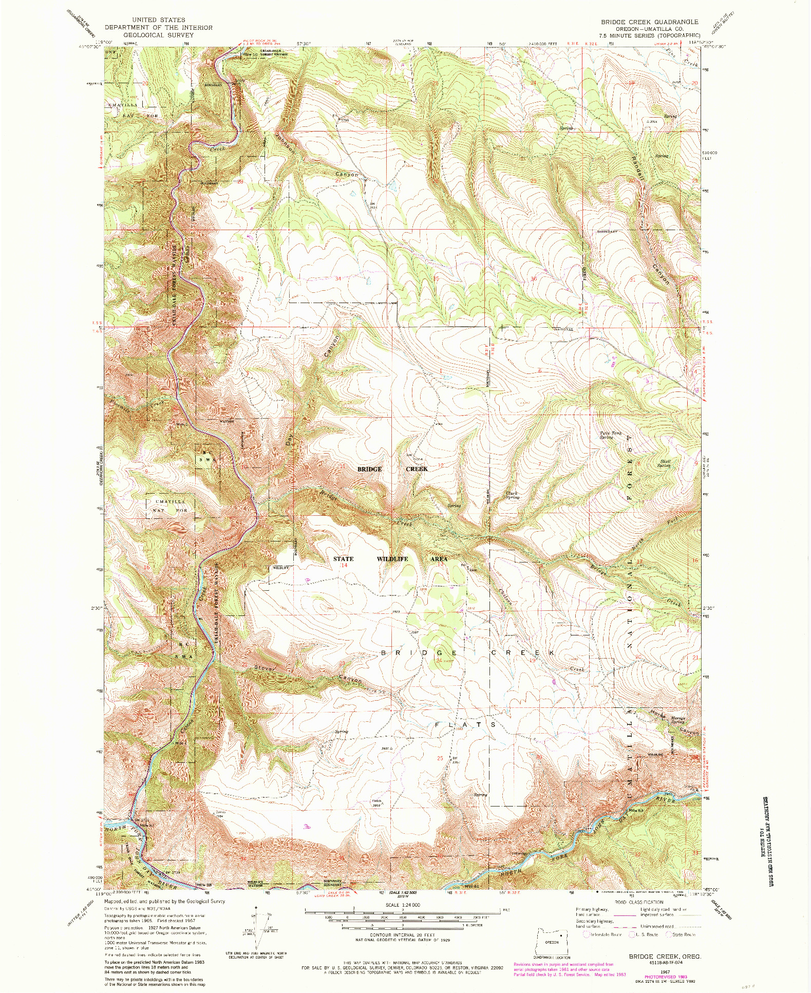 USGS 1:24000-SCALE QUADRANGLE FOR BRIDGE CREEK, OR 1967